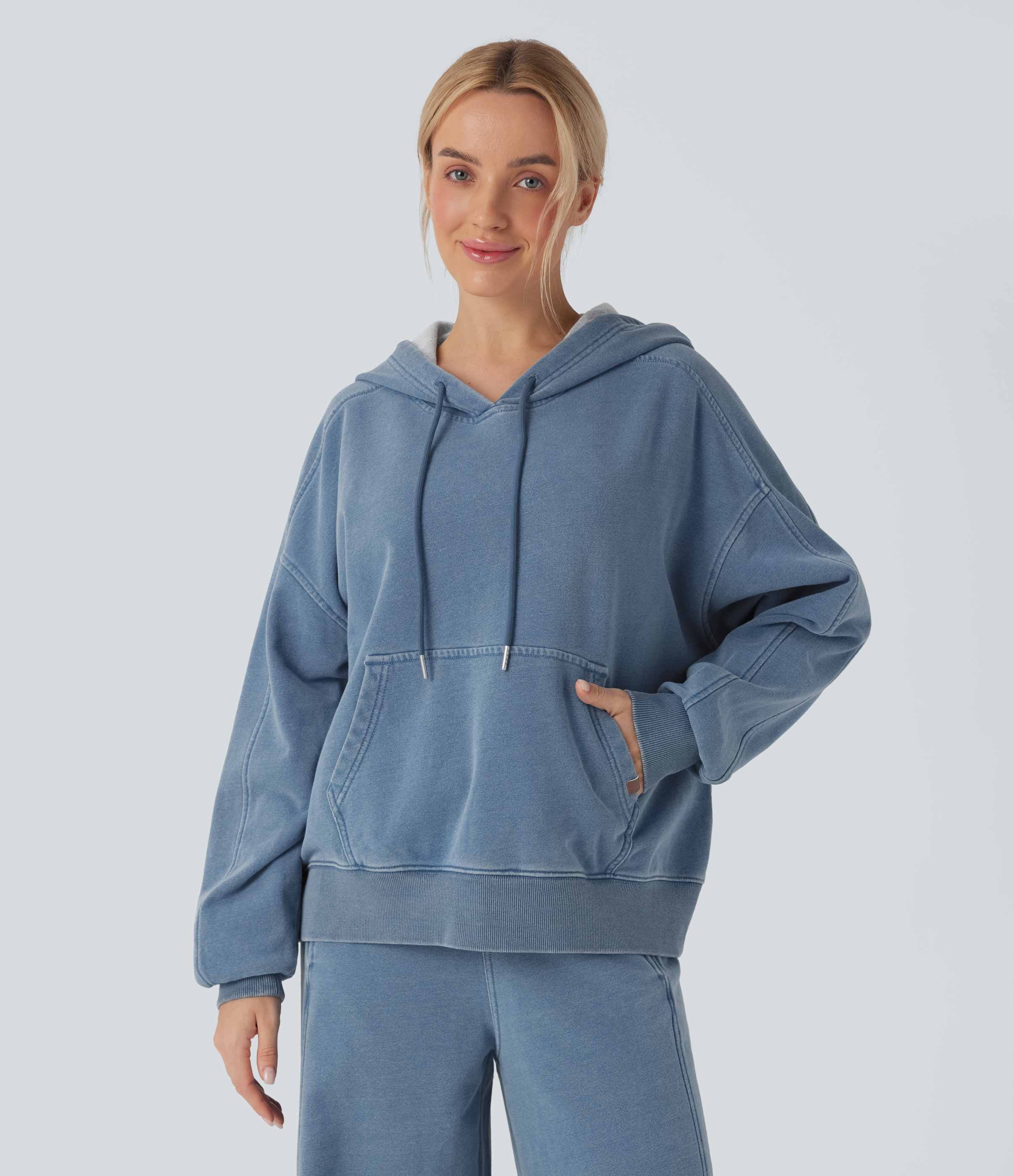  Blue Jasper Denim Sudadera vaquera Halara Flex™ casual con capucha y bolsillo  / 2