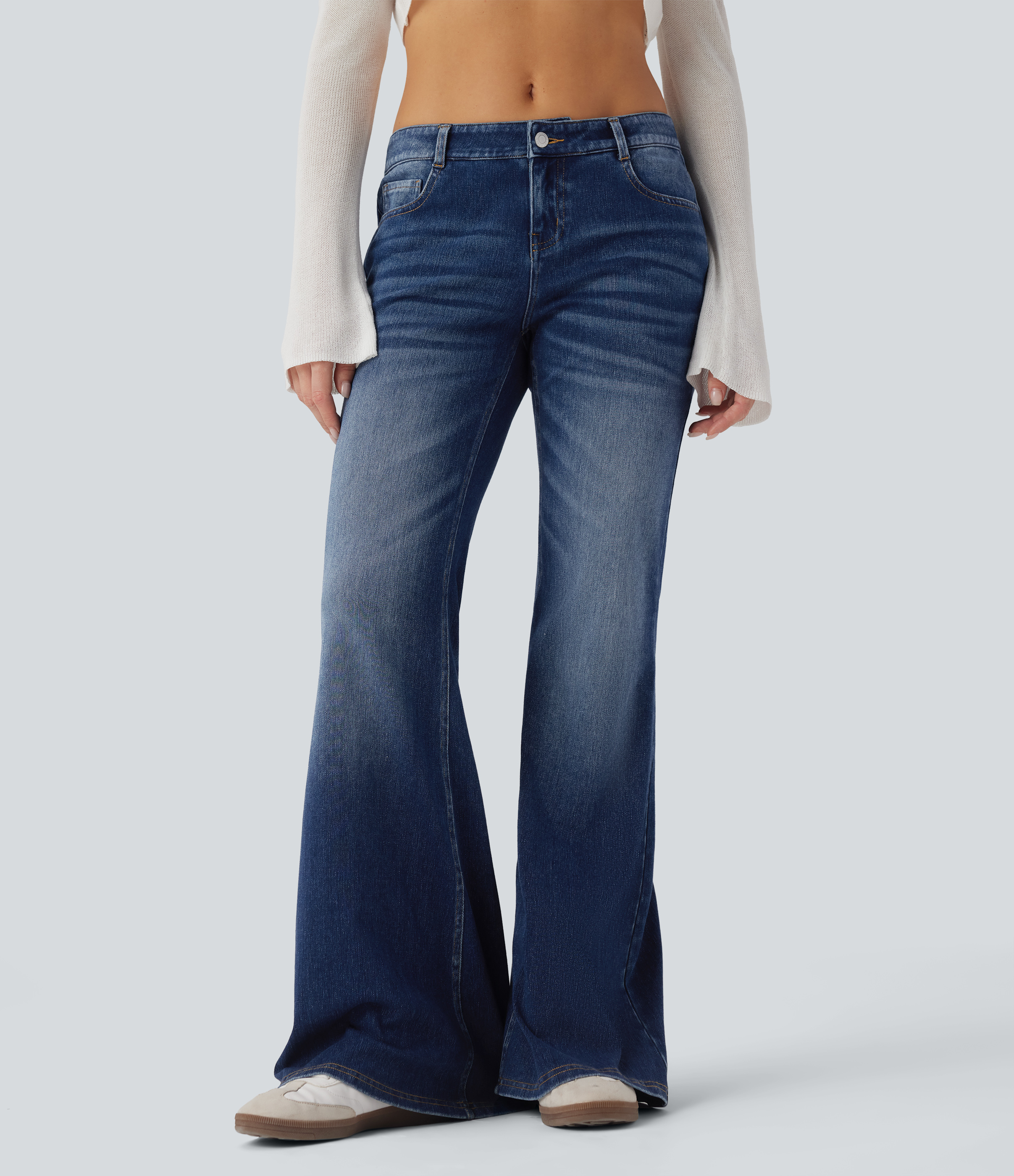 Halara Flex™ Jean évasé décontracté délavé taille basse avec poches