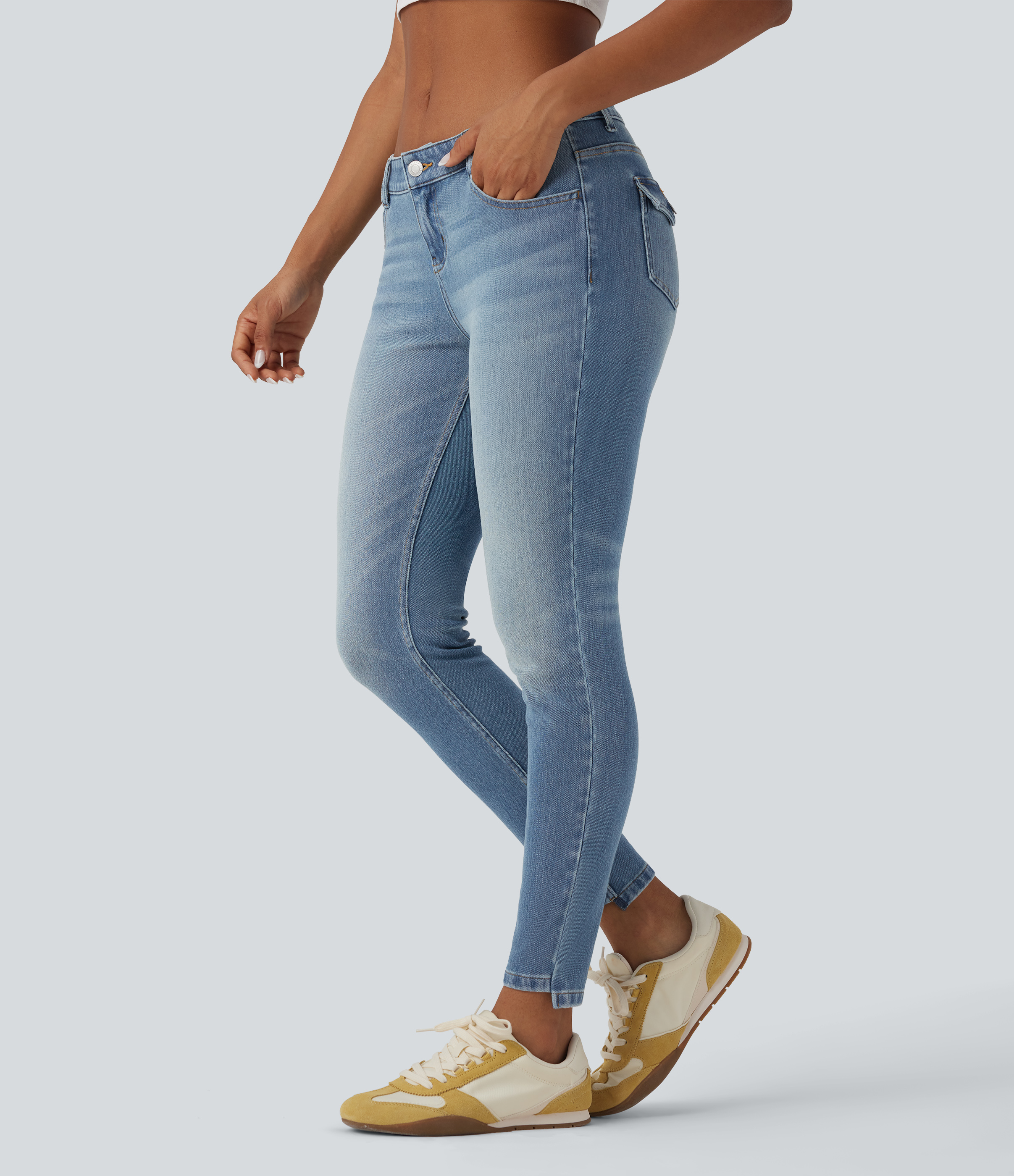 Jean skinny 7/8 décontracté taille basse Halara Flex™ avec poches