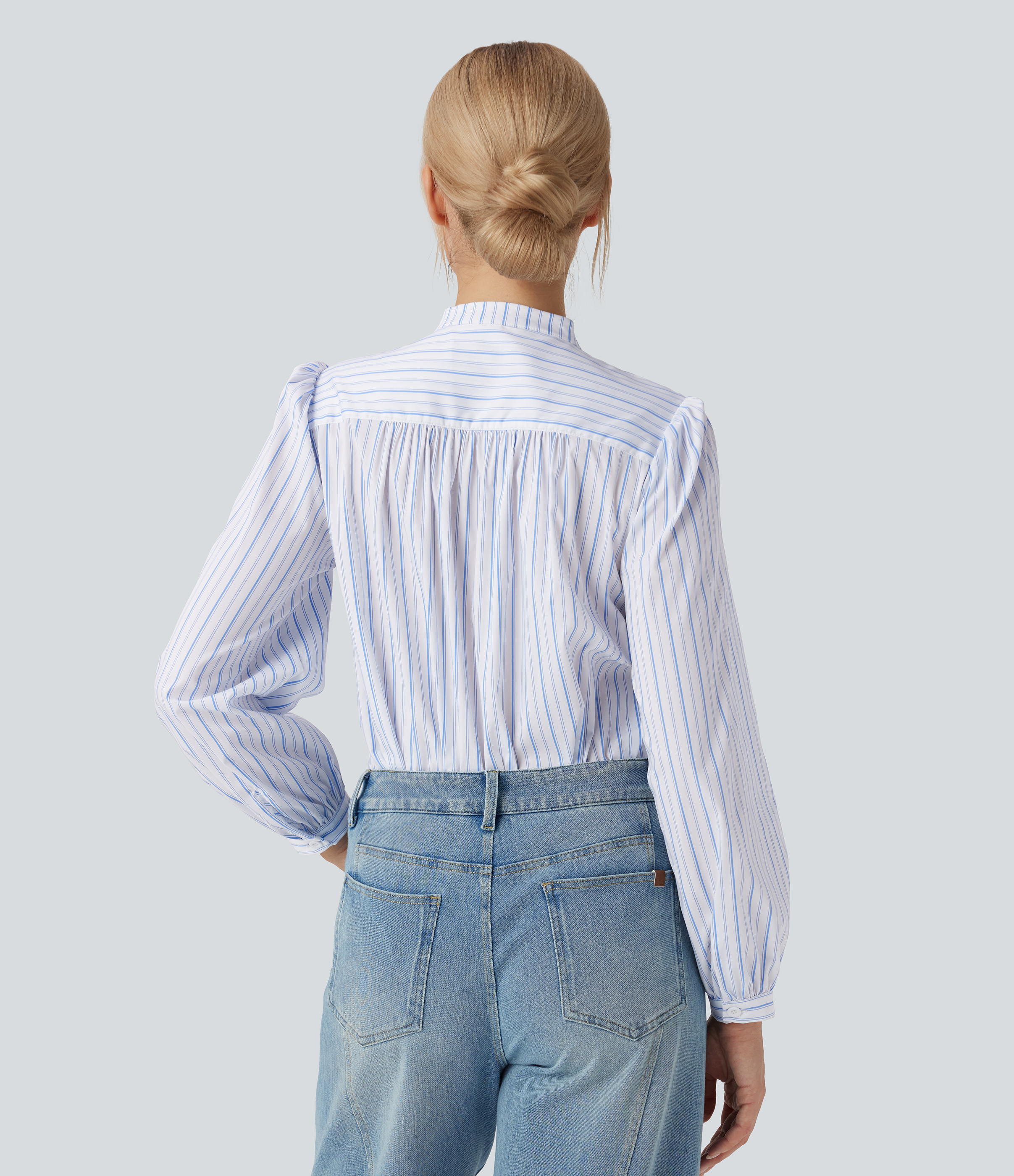 Seven Seas - Nautical Blue & White Stripes Blouse décontractée col V asymétrique imprimé rayé / 2