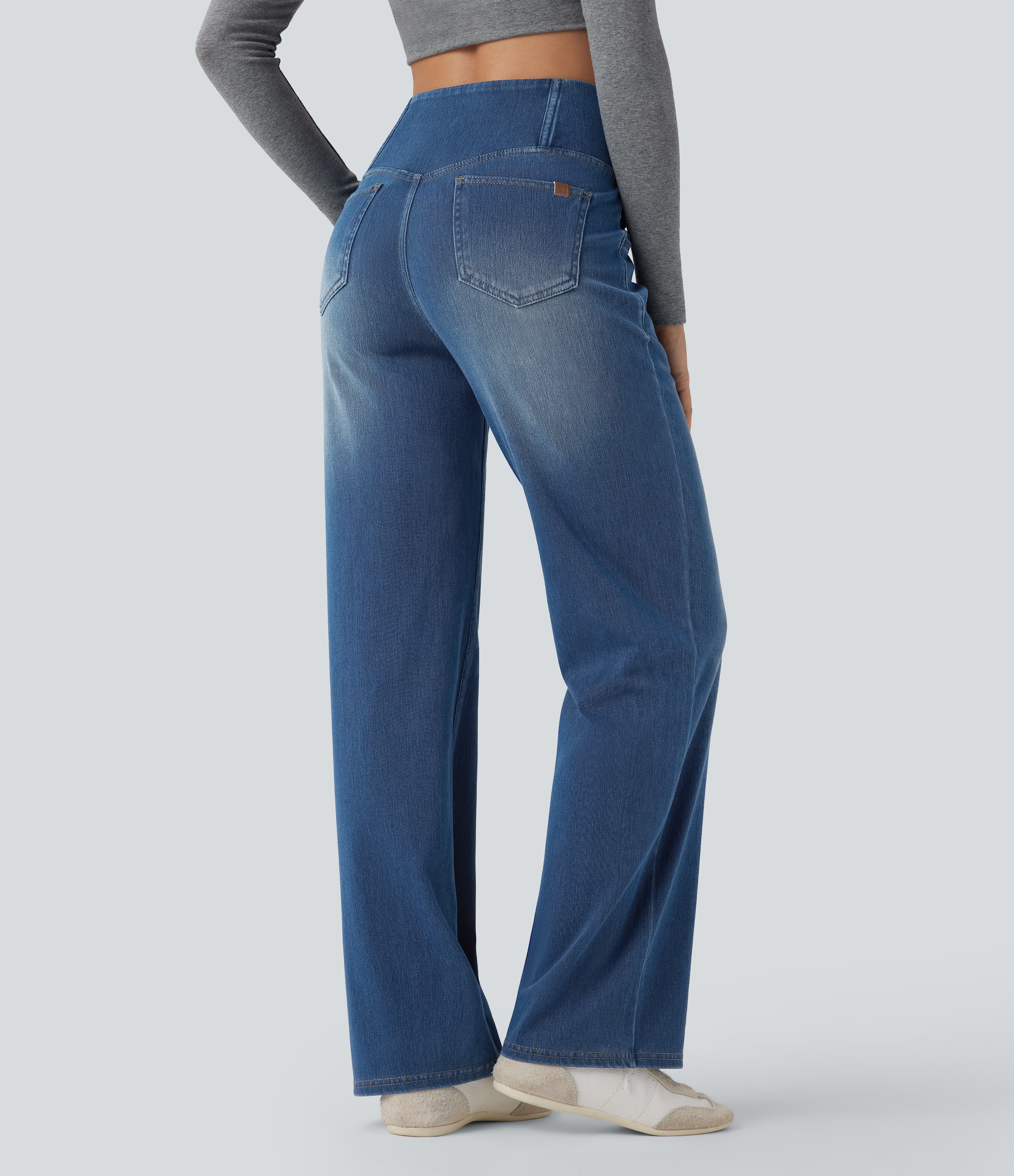 Tide Blue Denim Halara Flex™ Crossover-Jeans mit hohem Bund, taillenformend, lässigem geradem Bein und Taschen / 2