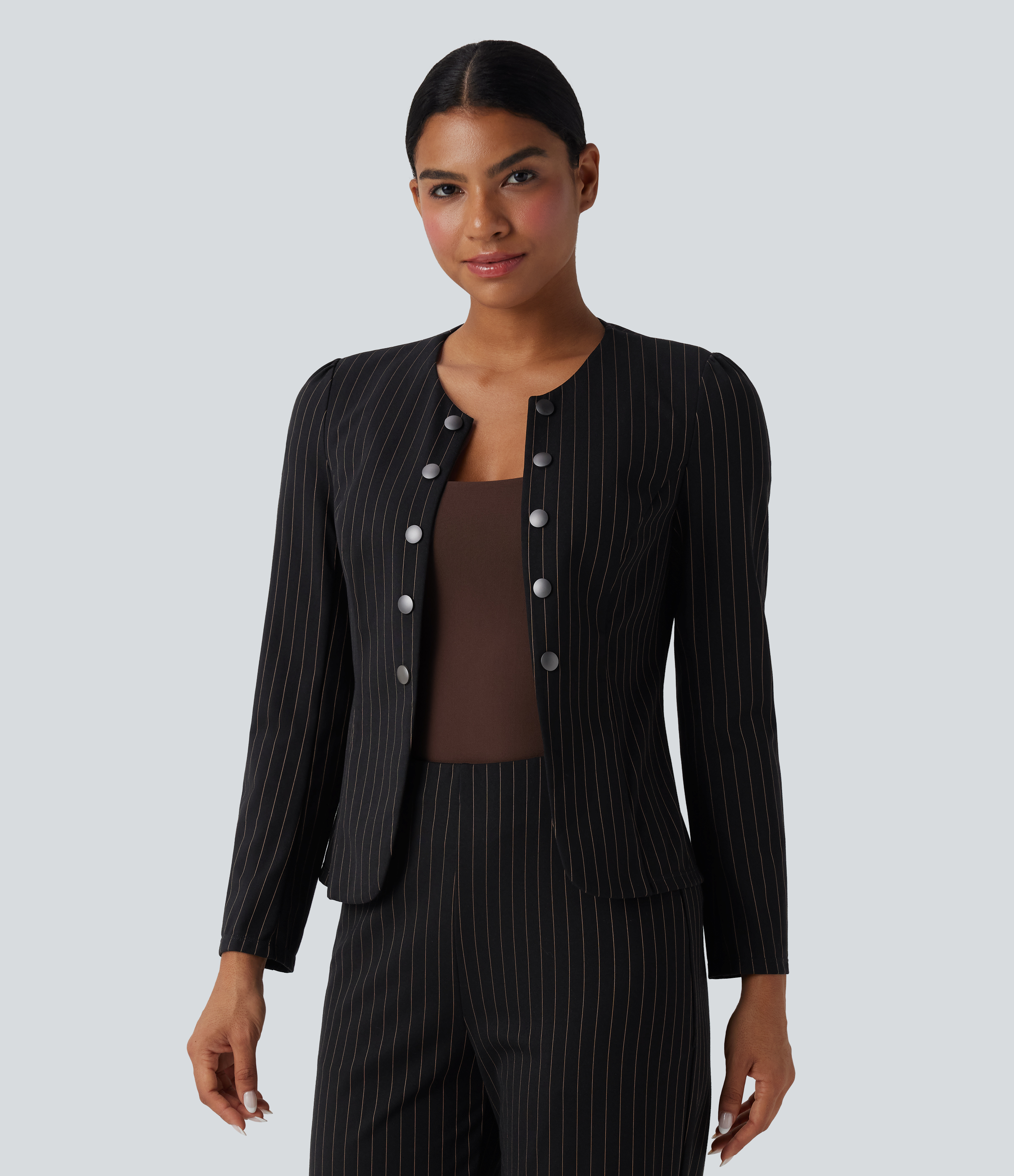 Blazer travail ouvert col rond manches longues