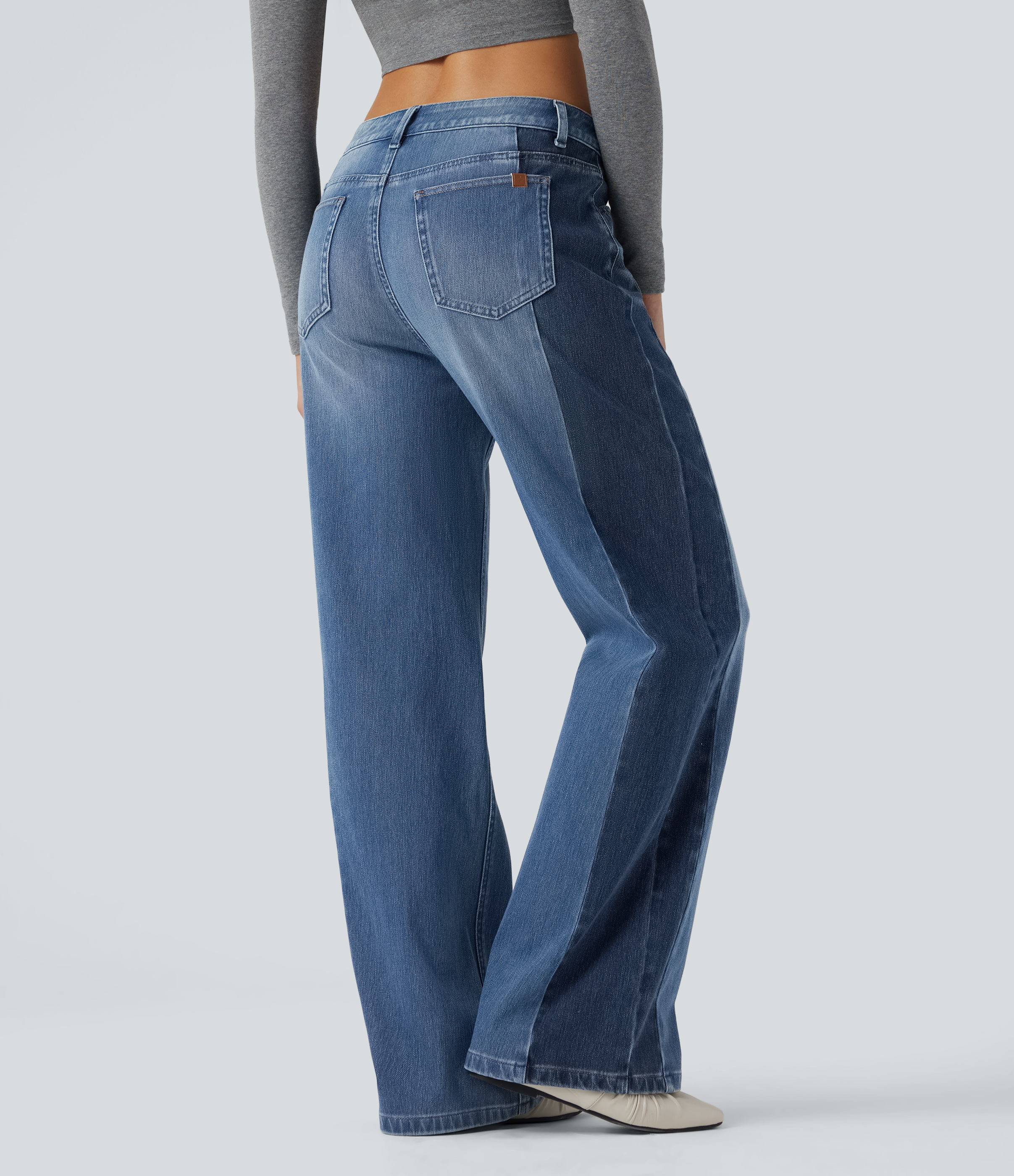 Vallarta Blue Denim Jeans casuales anchos Halara Flex™ de tiro bajo con bloques de color y bolsillos / 2