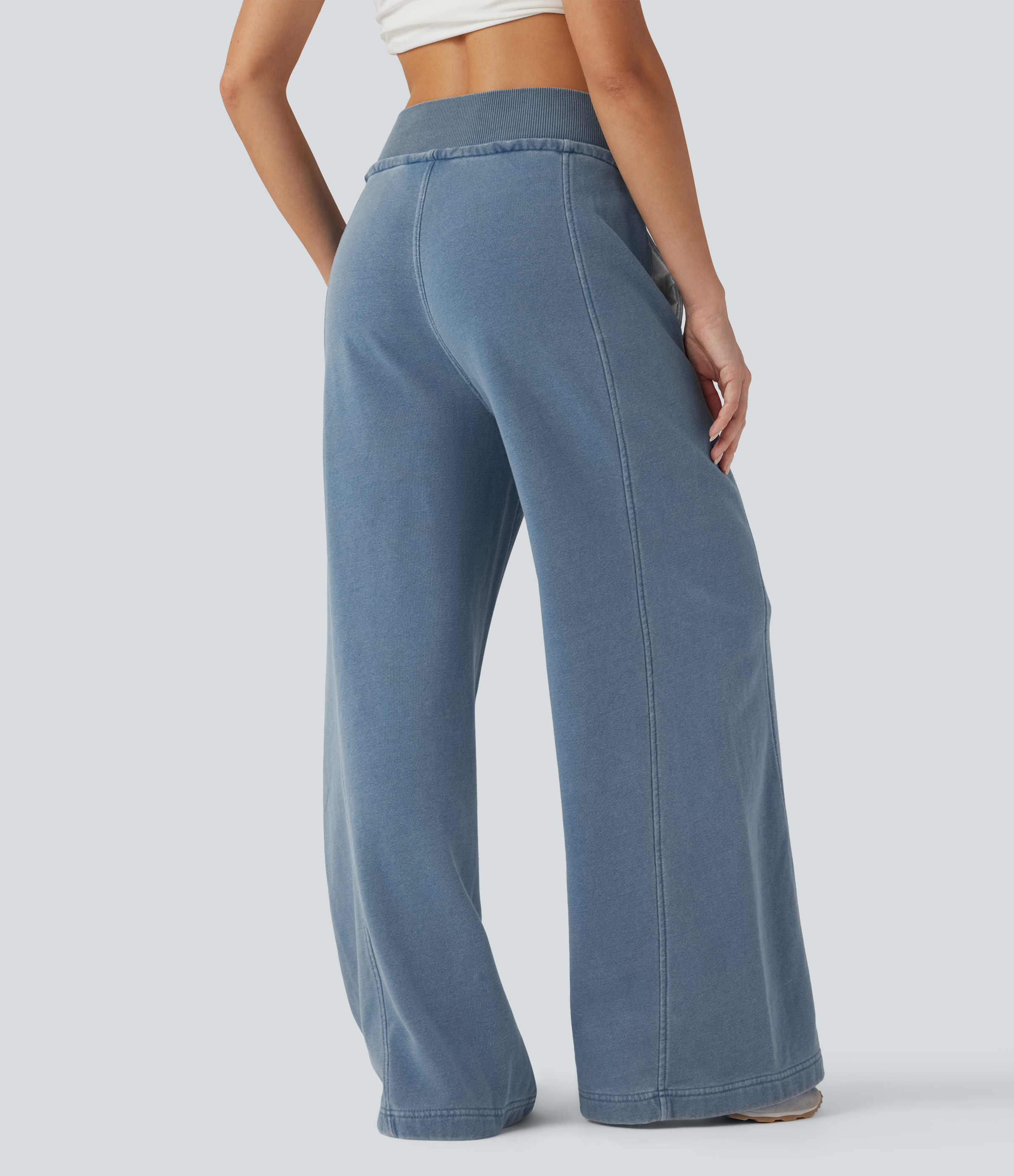 Blue Jasper Denim Halara Flex™ High Waisted Drawstring Casual French Terry Baggy Sweatpants Jeans with Pockets / 2