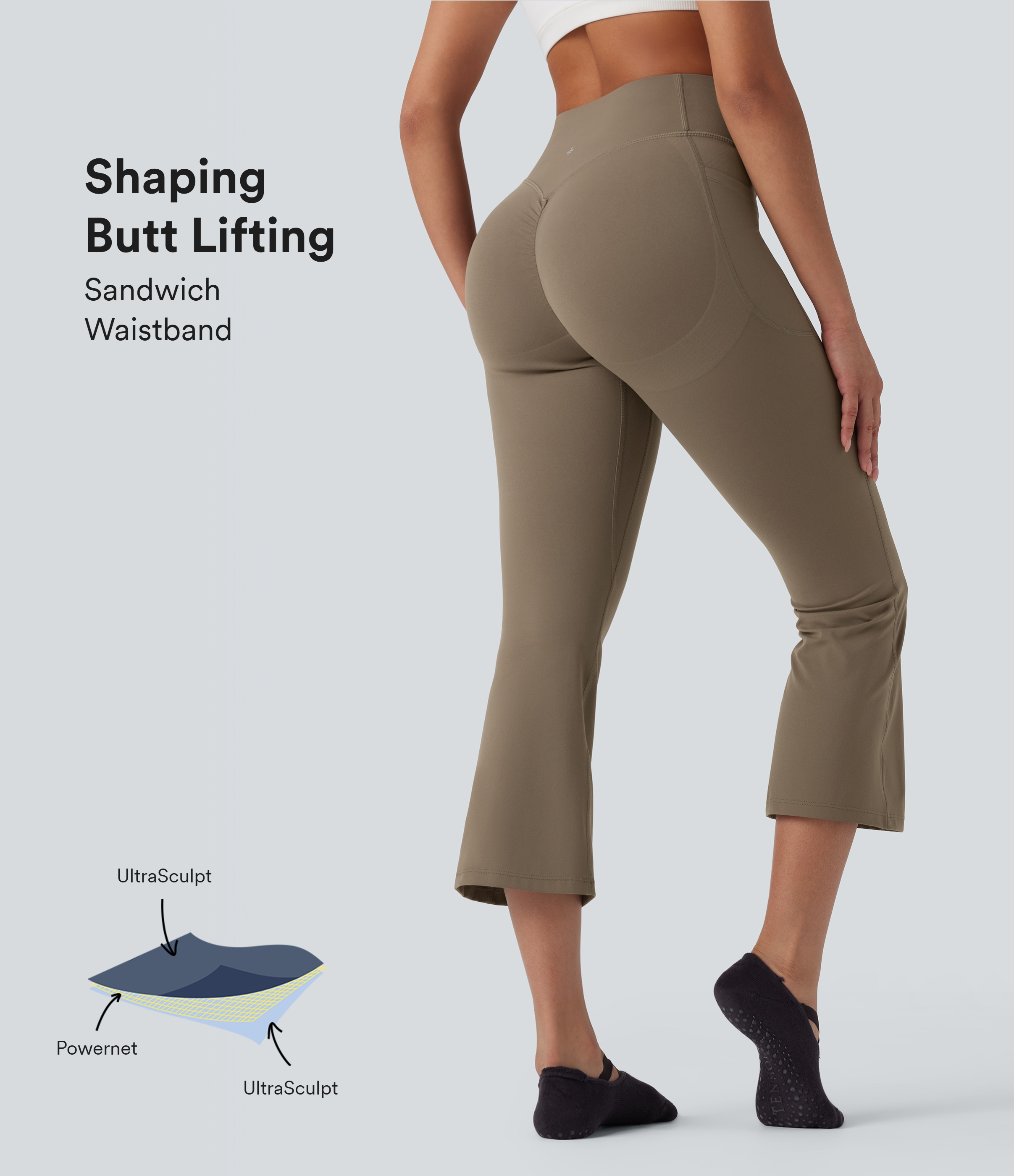 Legging de yoga court gainant et sculptant Halara UltraSculpt™ taille haute avec poches, effet push-up et ventre plat