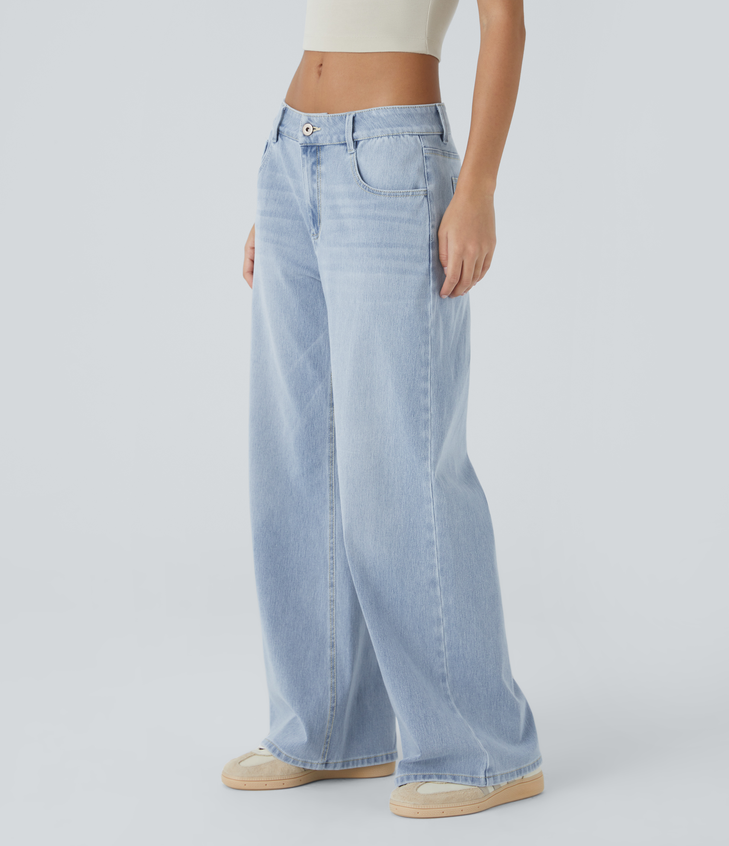 Women's Halara Flex™ Low Rise Zipper Pockets Washed Baggy Wide Leg