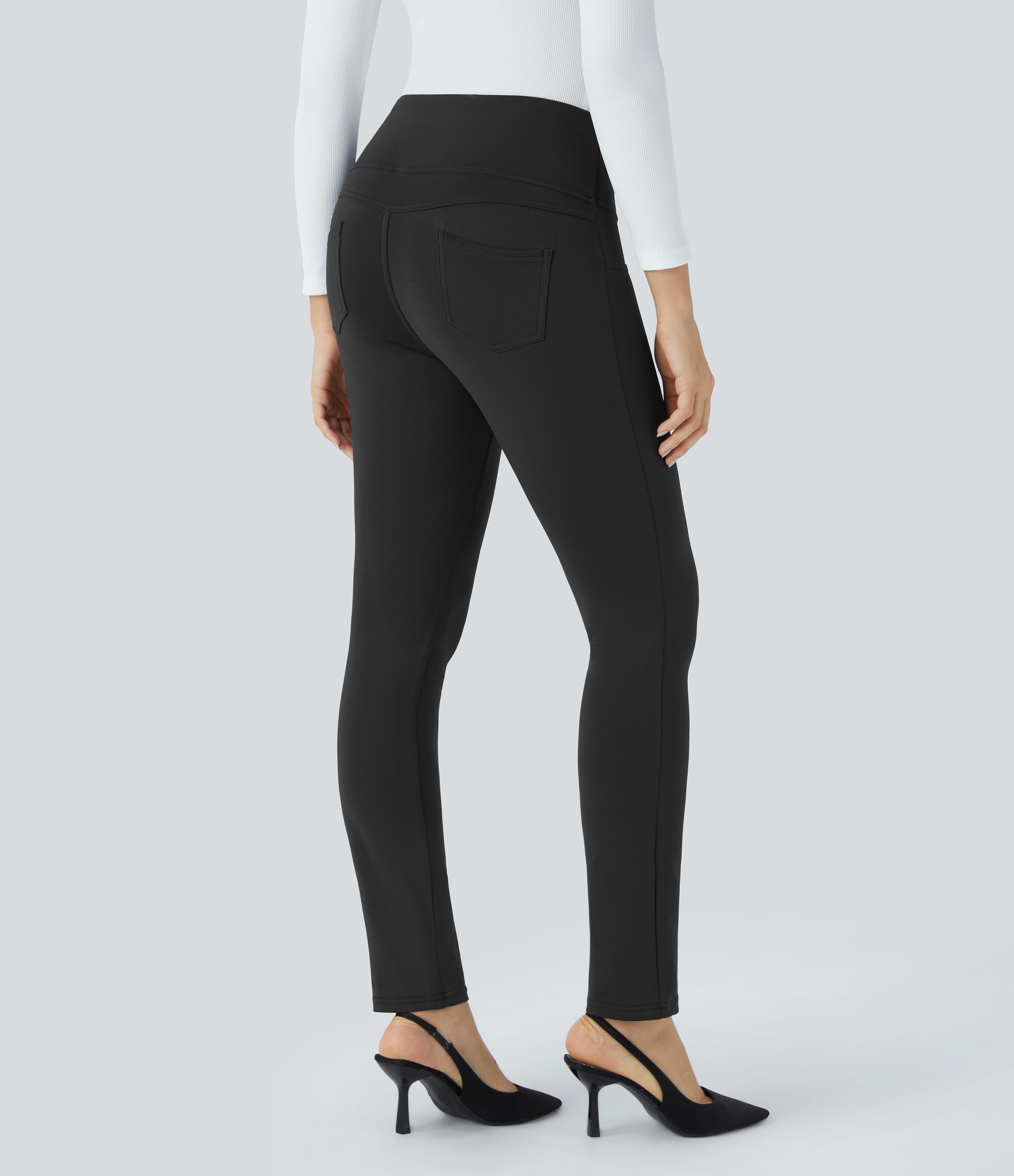 Noir Pantalon de travail fuselé taille haute Halara Flex™ DayStretch avec poches / 2