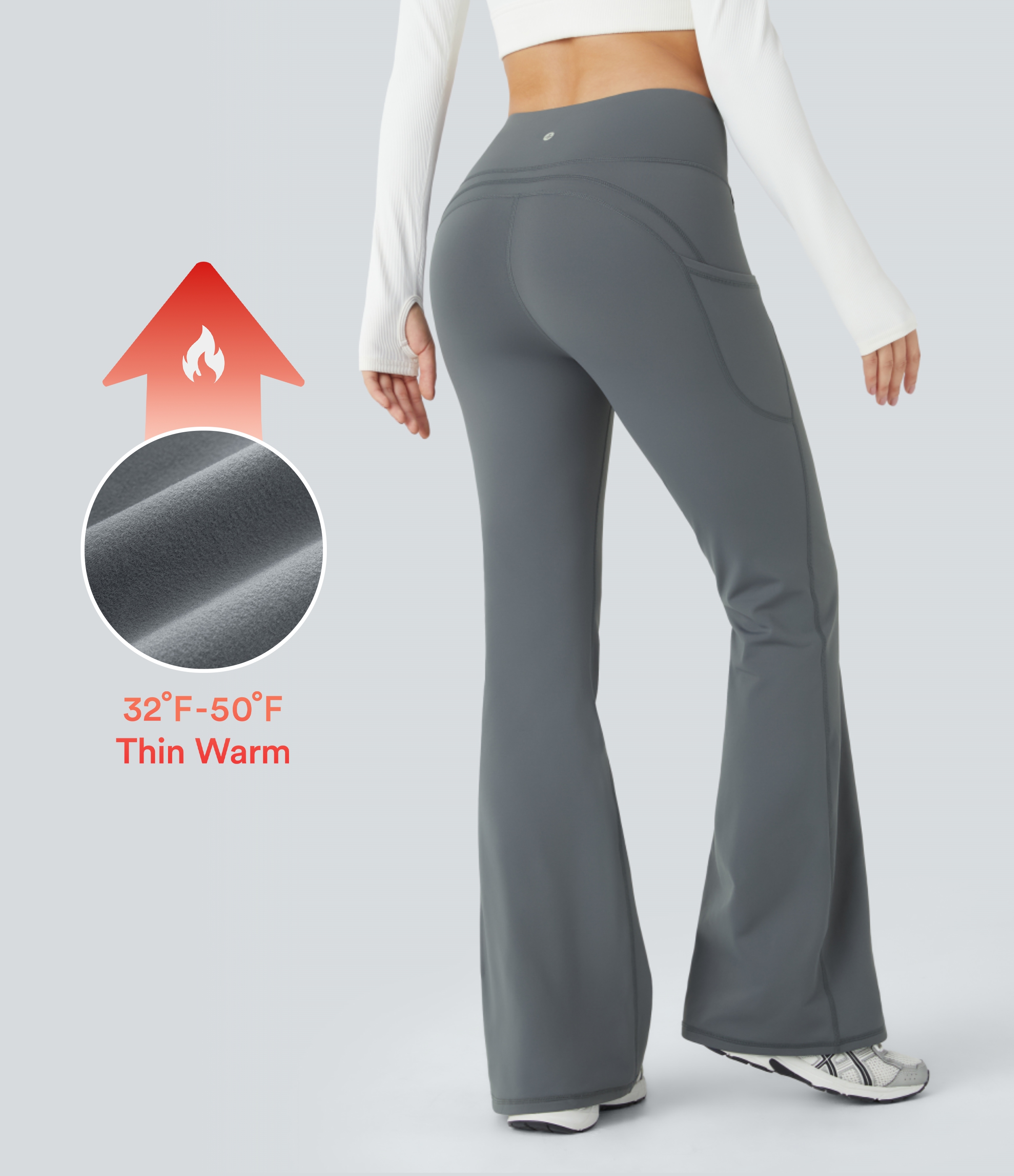 Blue Tile Gray Pantalón yoga térmico acampanado bolsillo lateral tiro alto / 1