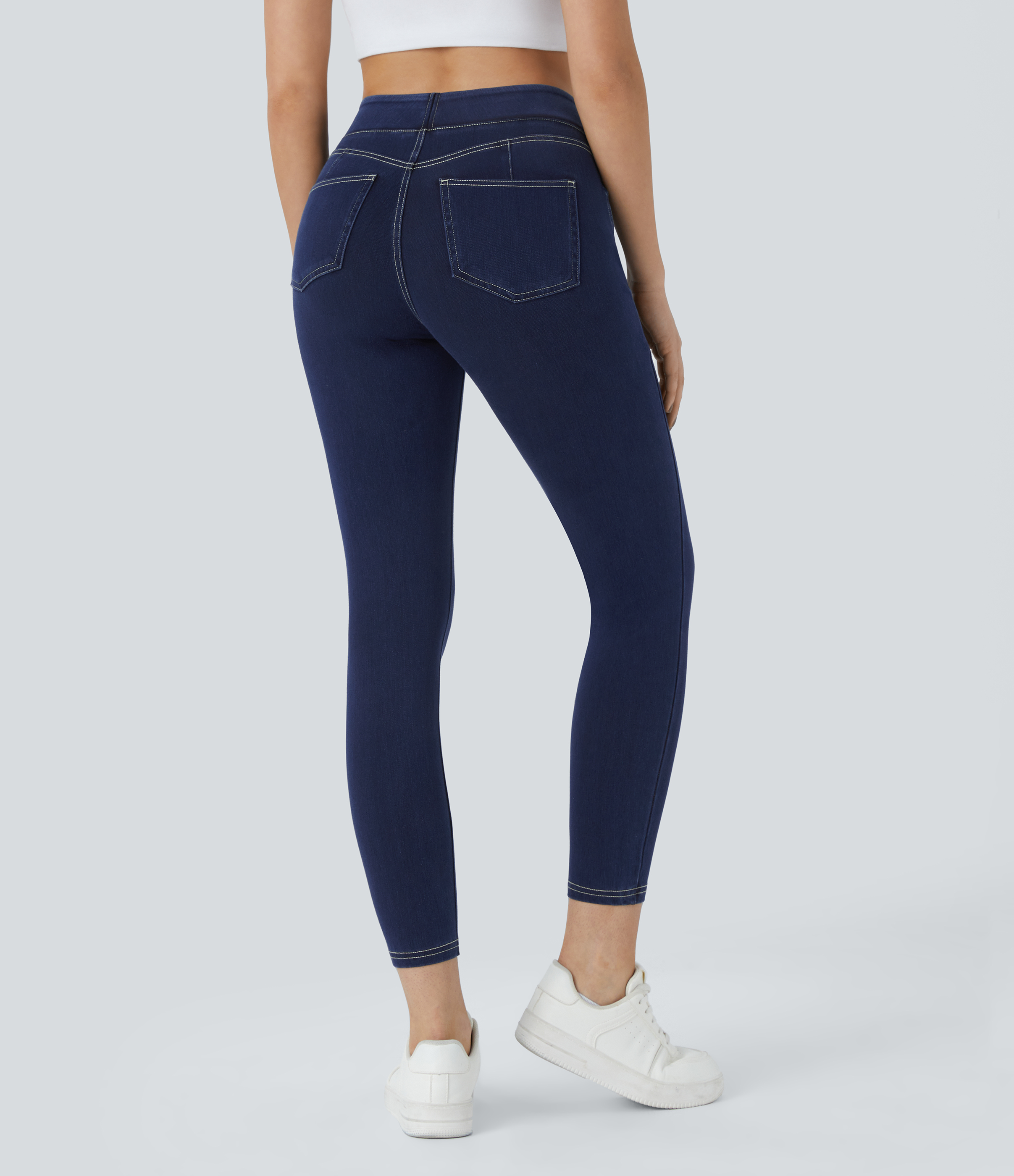 Washed Denim Navy Blue Leggings Halara Flex™ Denim mezclilla punto elástico botones decorativos tiro alto curva múltiples bolsillos 7/8 / 2