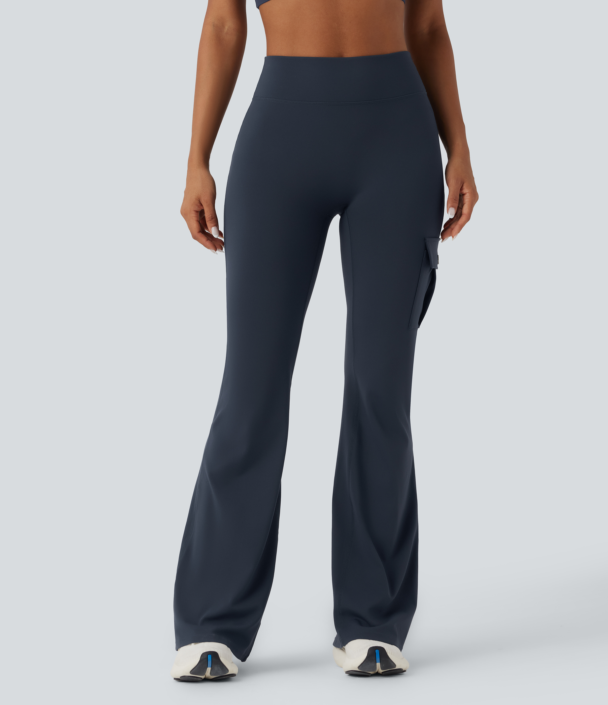Midnight Blue DayStretch High Waisted Tummy Control Ruched Workout Flare Pants with Pockets / 2