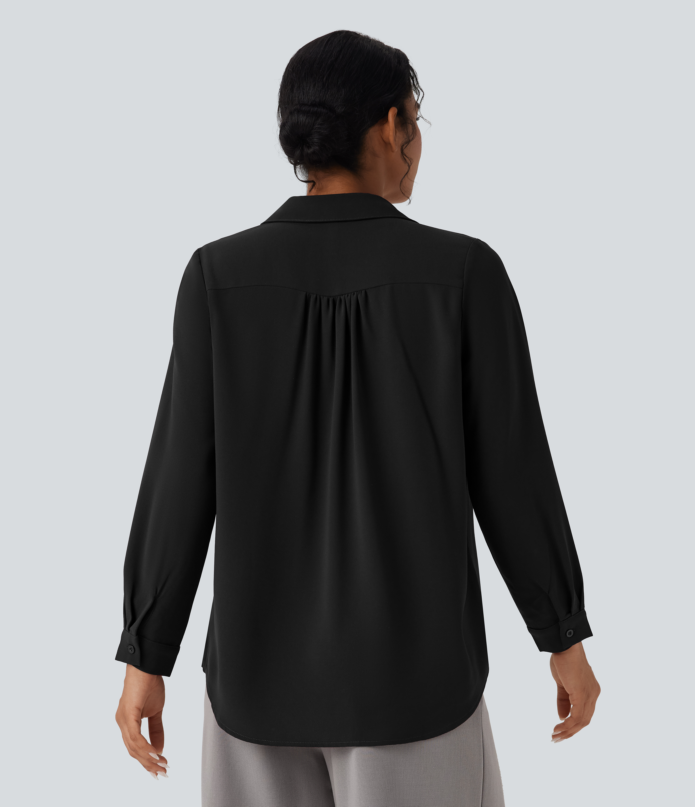 Black V Neck Long Sleeve Work Shirt with Pockets / 2