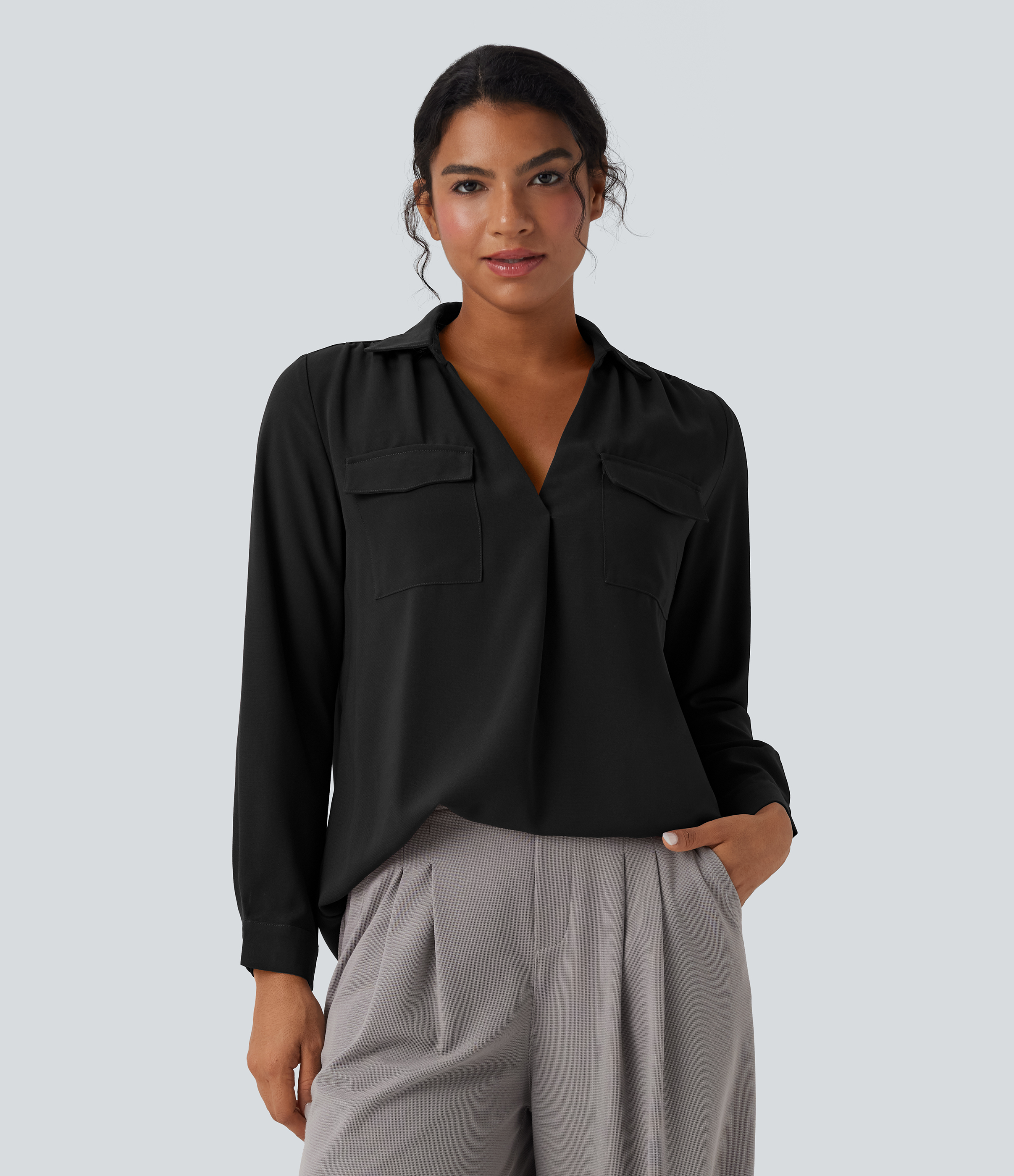 Chemise de travail col V manches longues avec poches