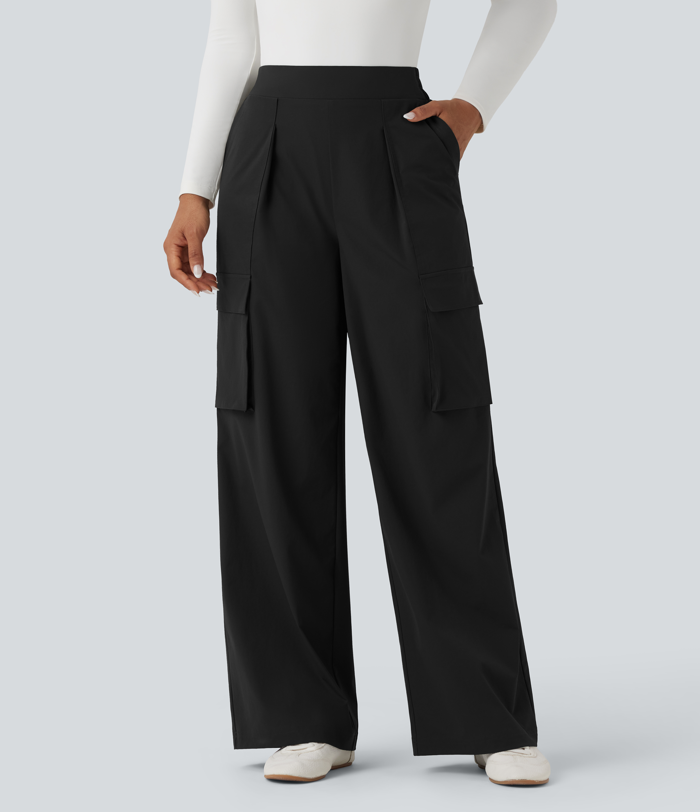 High Waisted Wide Leg Travel Pants with Pockets