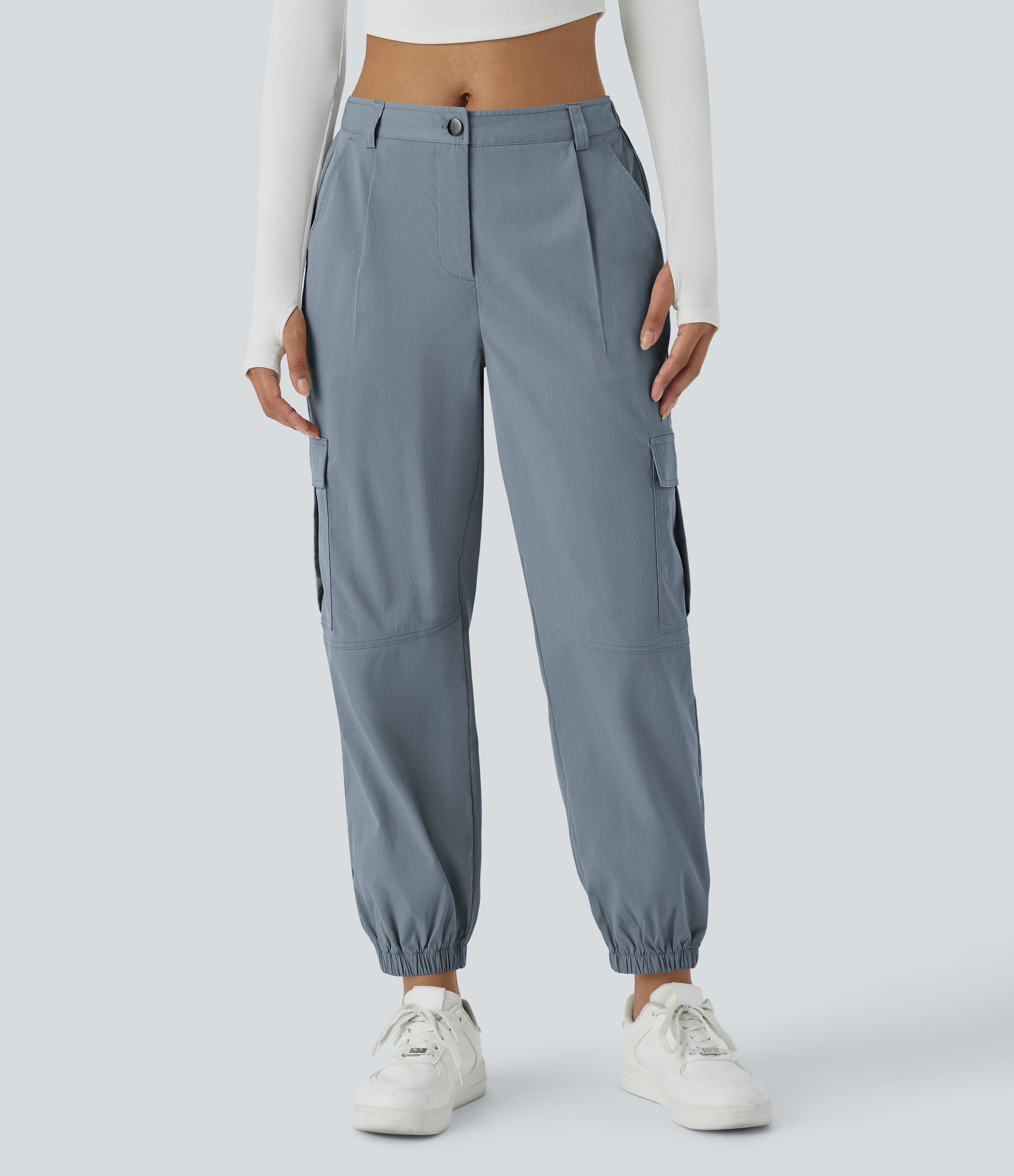 Pantalones de chándal cargo informales con cintura media, cierre de botón y varios bolsillos