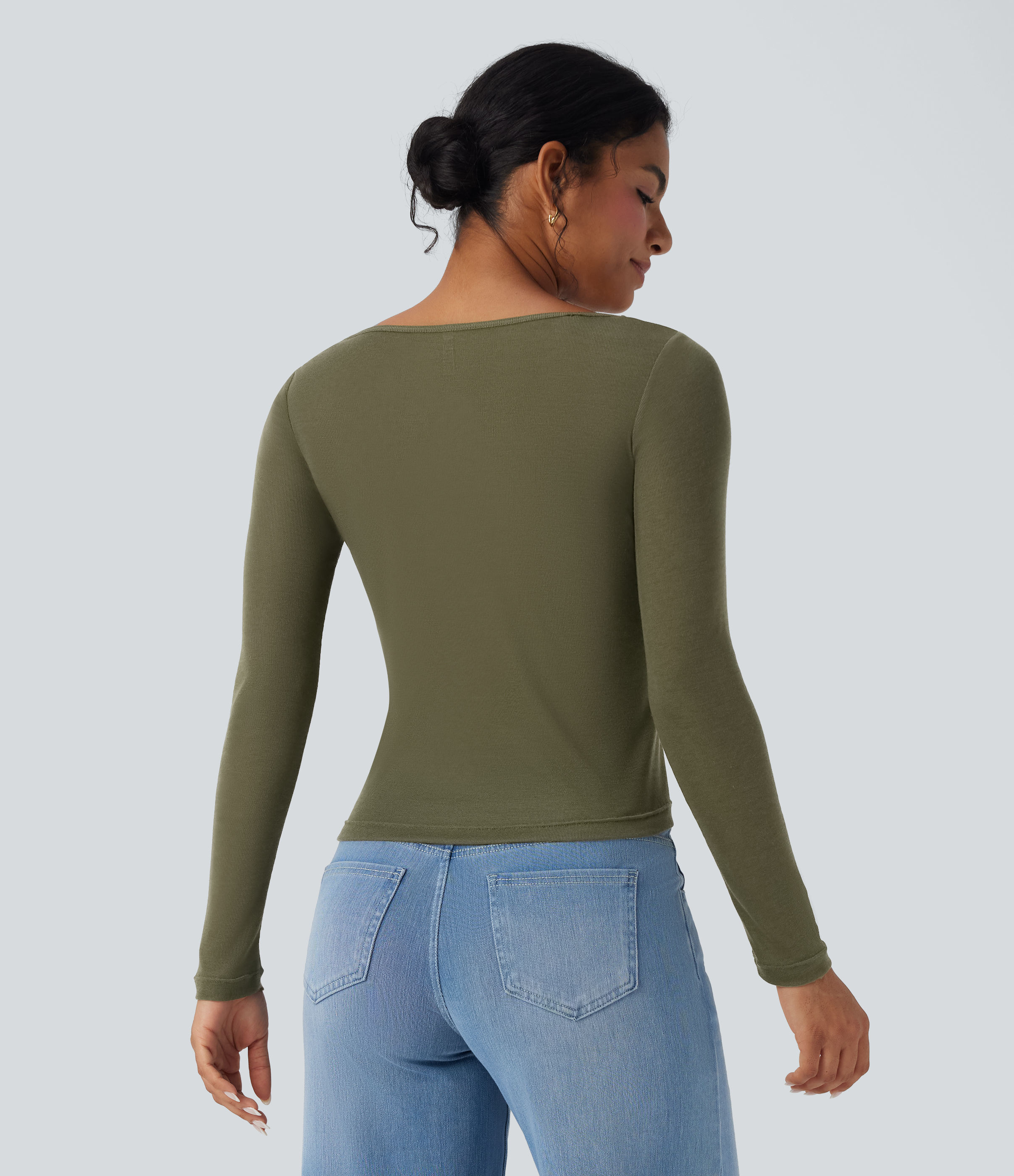 Winter Moss Top casual fruncido de lana con cuello vuelto y manga larga / 2