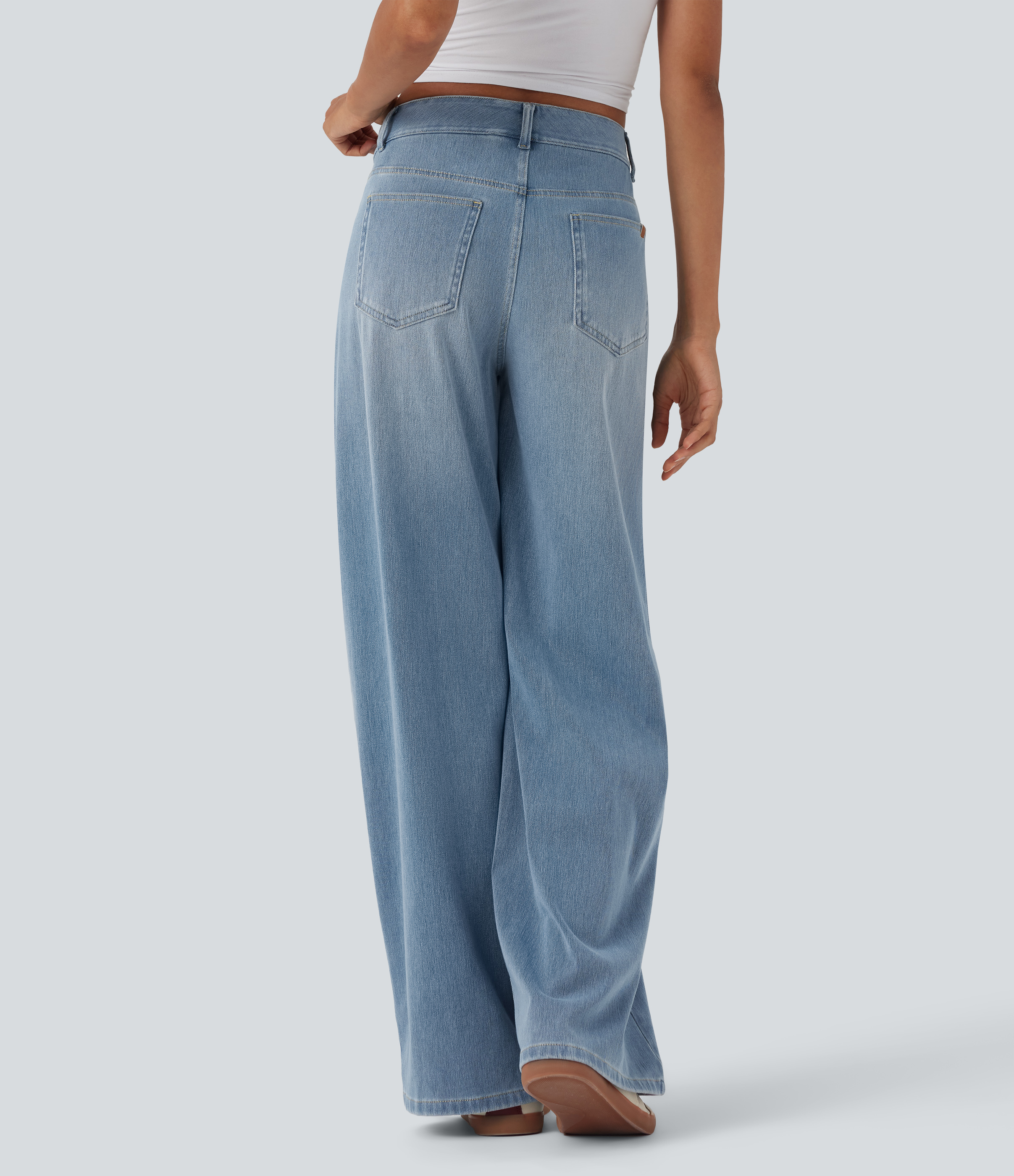 Malibu Blue Denim Halara Flex™ Mid Rise Wide Leg Casual Jeans with Pockets / 2