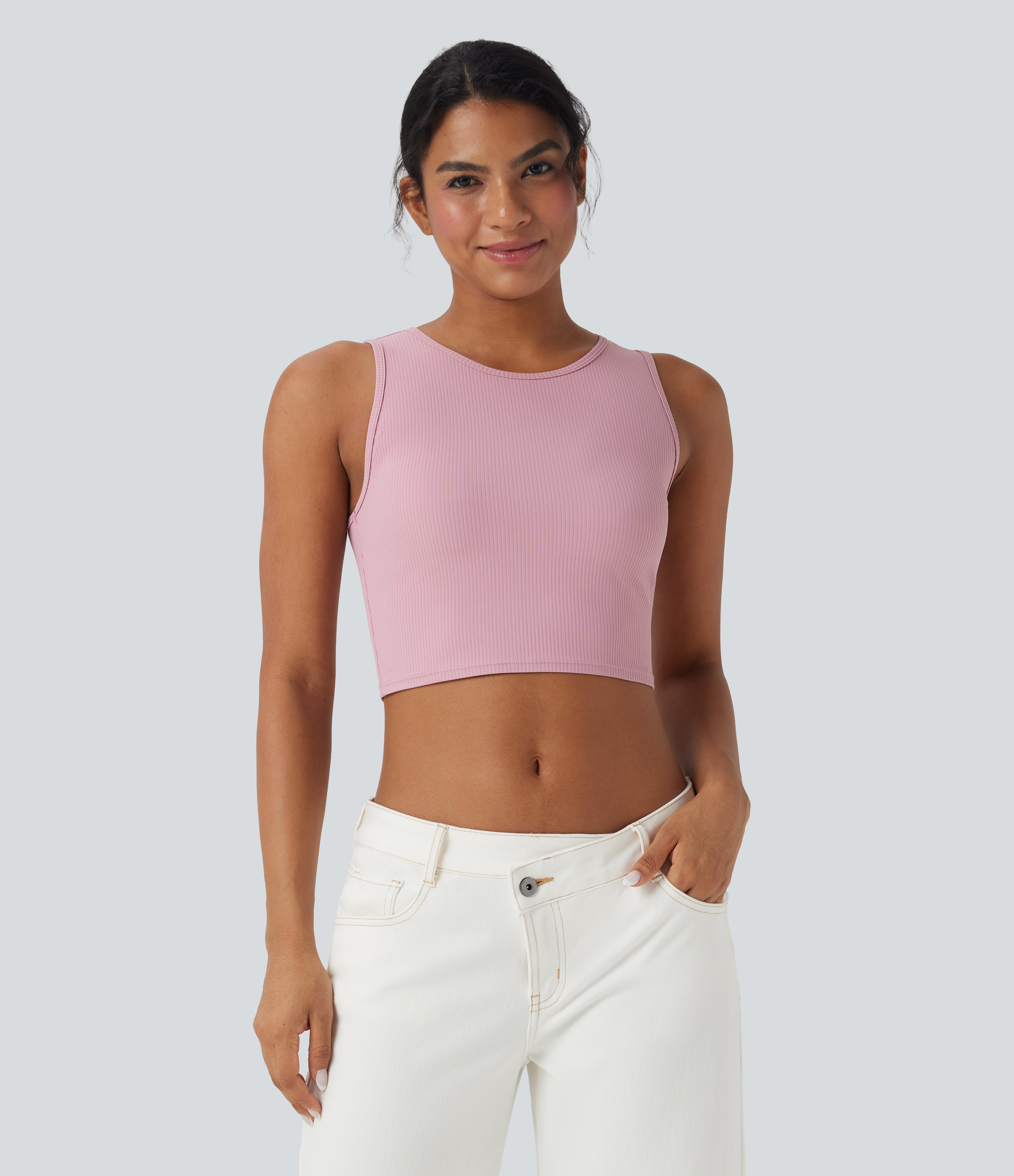 Ribbed Knit Ultra-slim Cropped Casual Tank Top