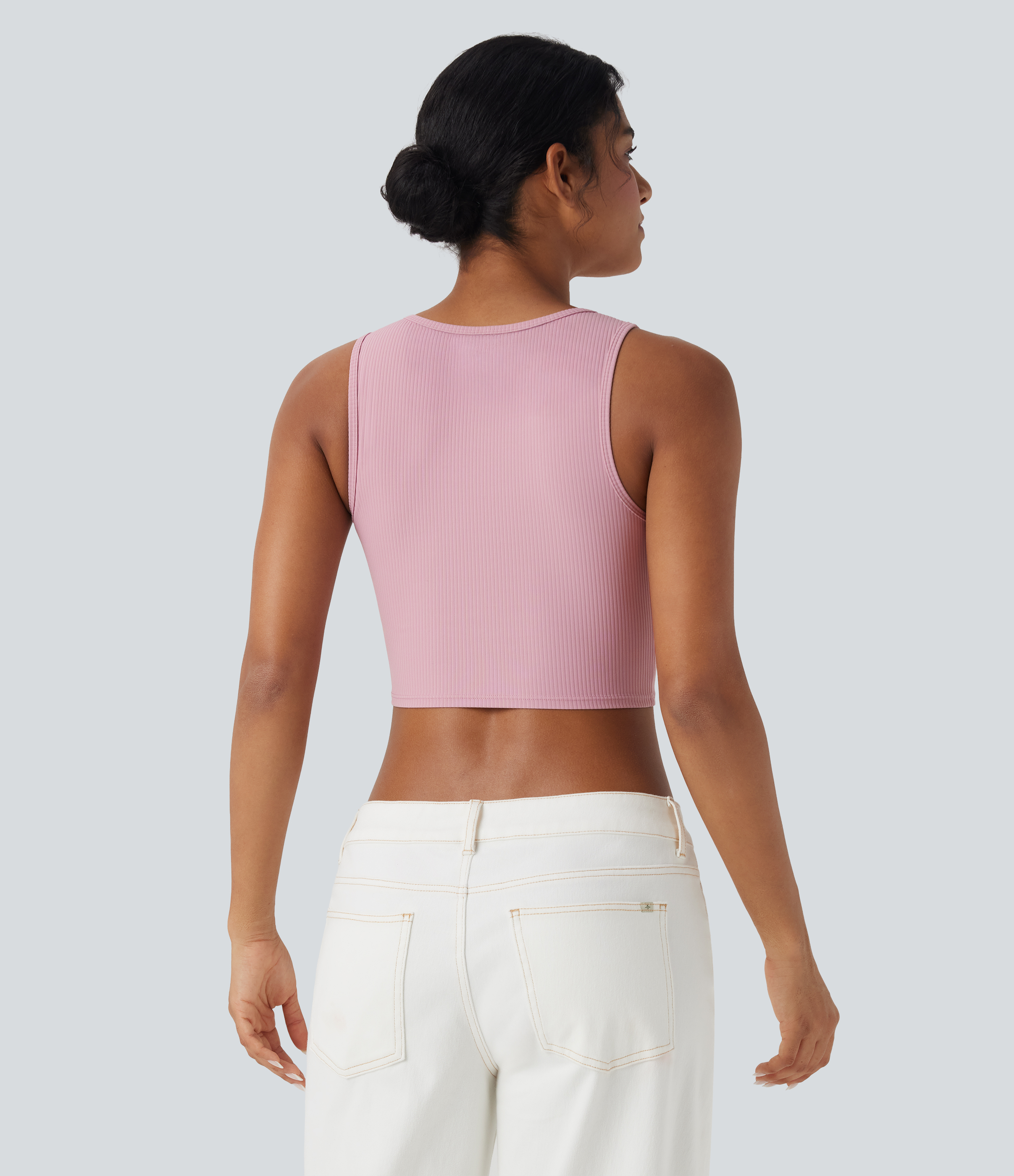 Bleached Mauve Casual cropped tank top in ribbed knit / 2
