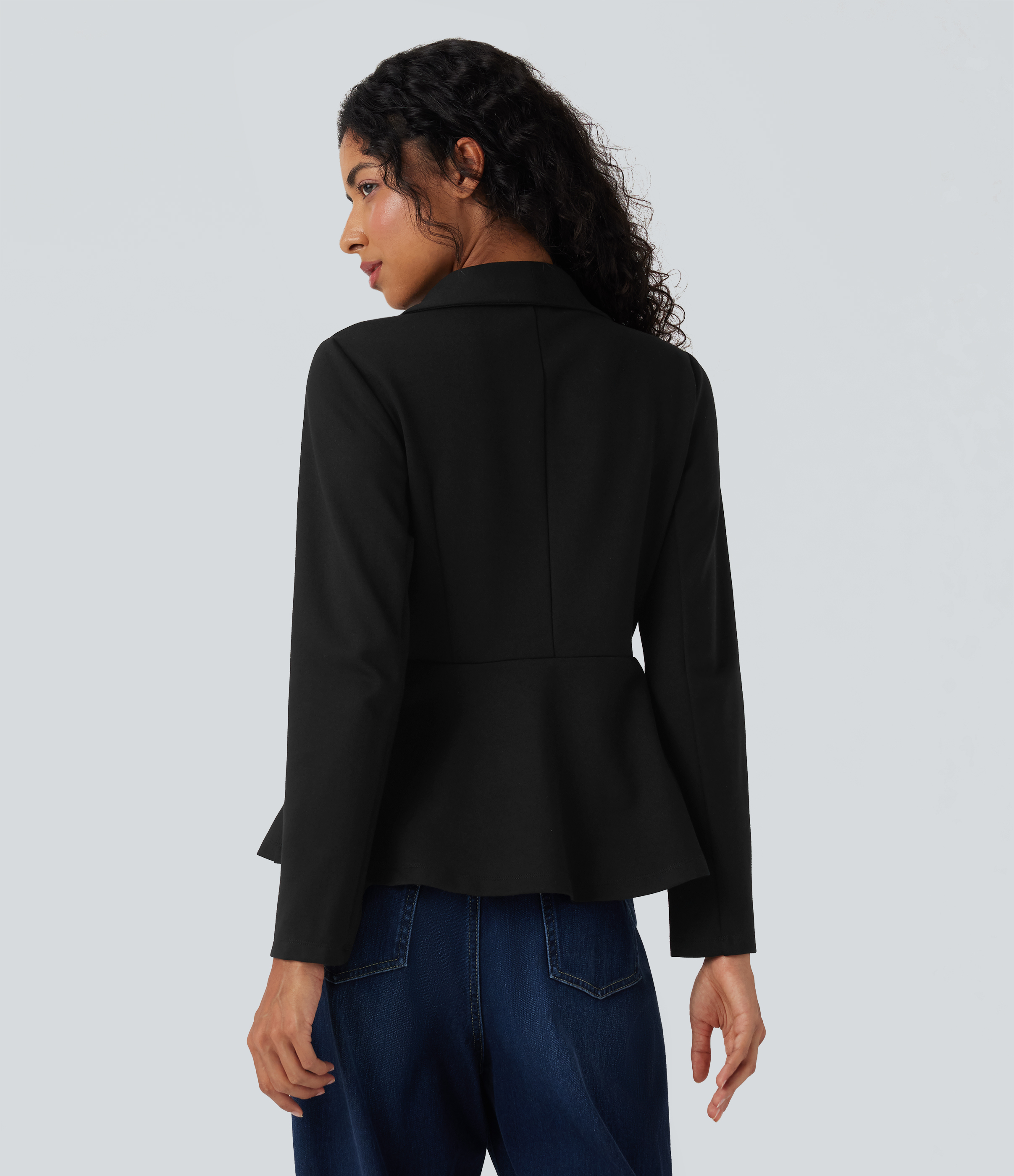 Noir Blazer de travail à col châle et manches longues / 2