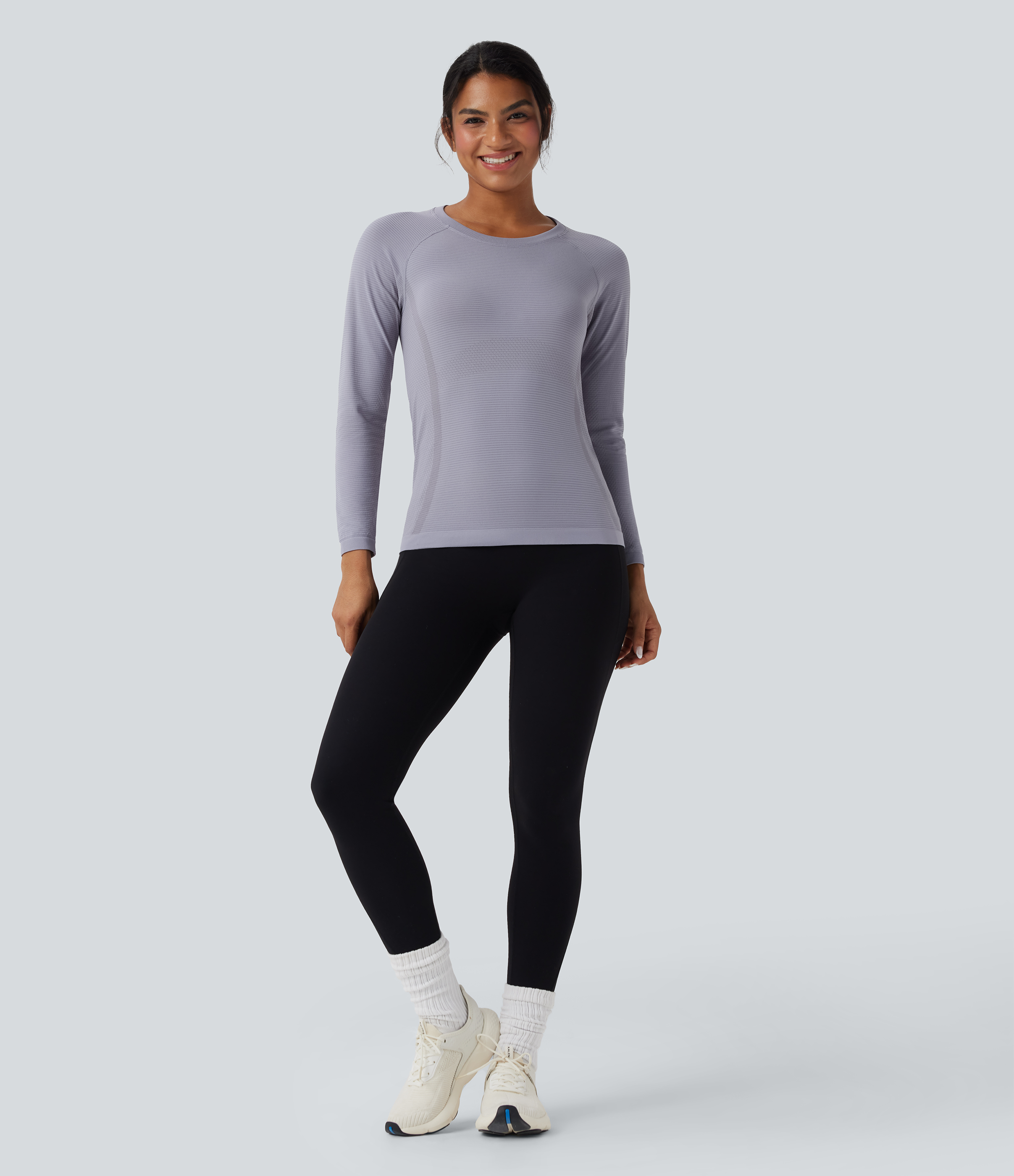 Lavender Aura OneForm Seamless Flow Round Neck Raglan Long Sleeve Workout Sports Top / 1
