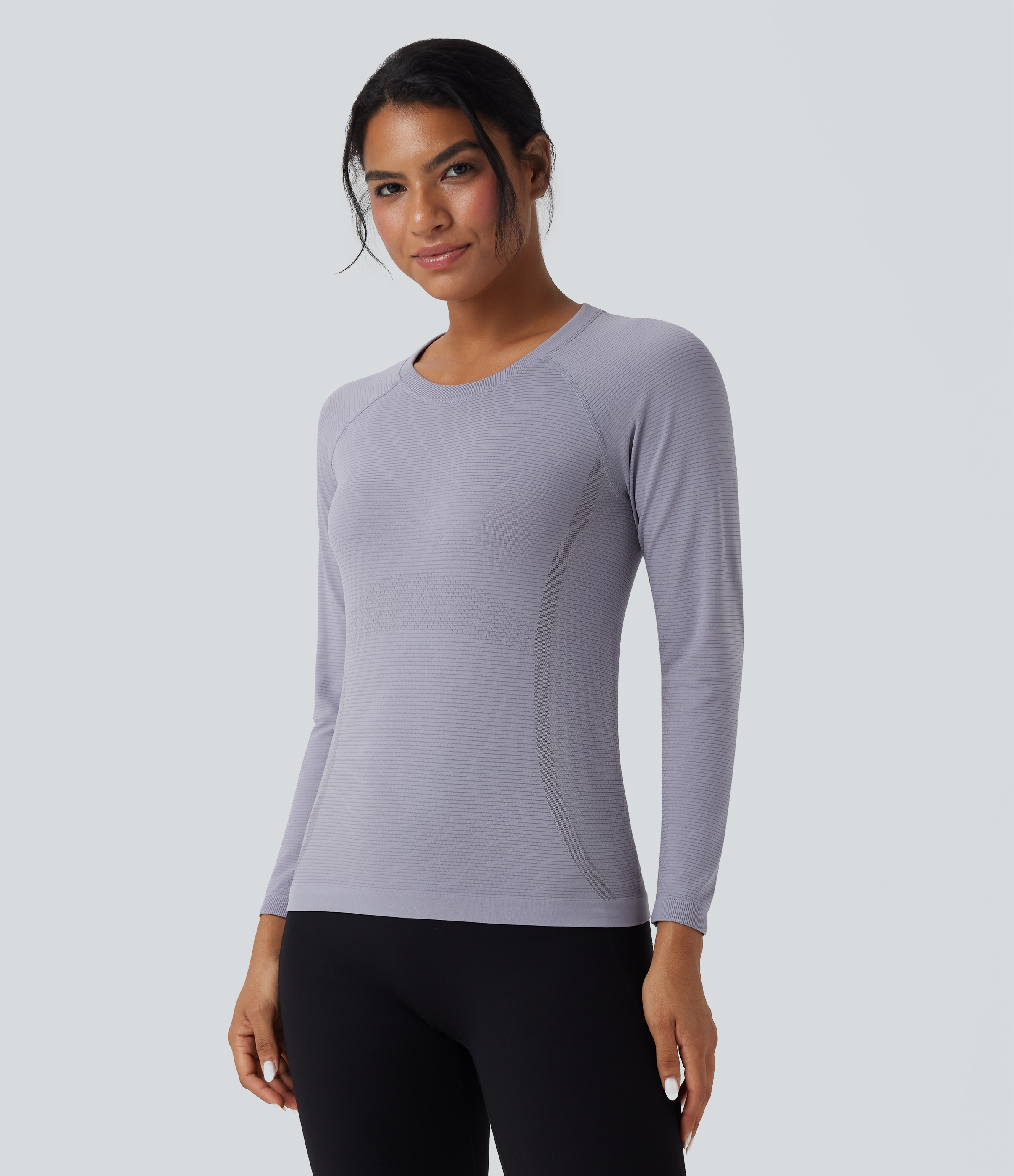 Lavender Aura OneForm Seamless Flow Round Neck Raglan Long Sleeve Workout Sports Top / 2