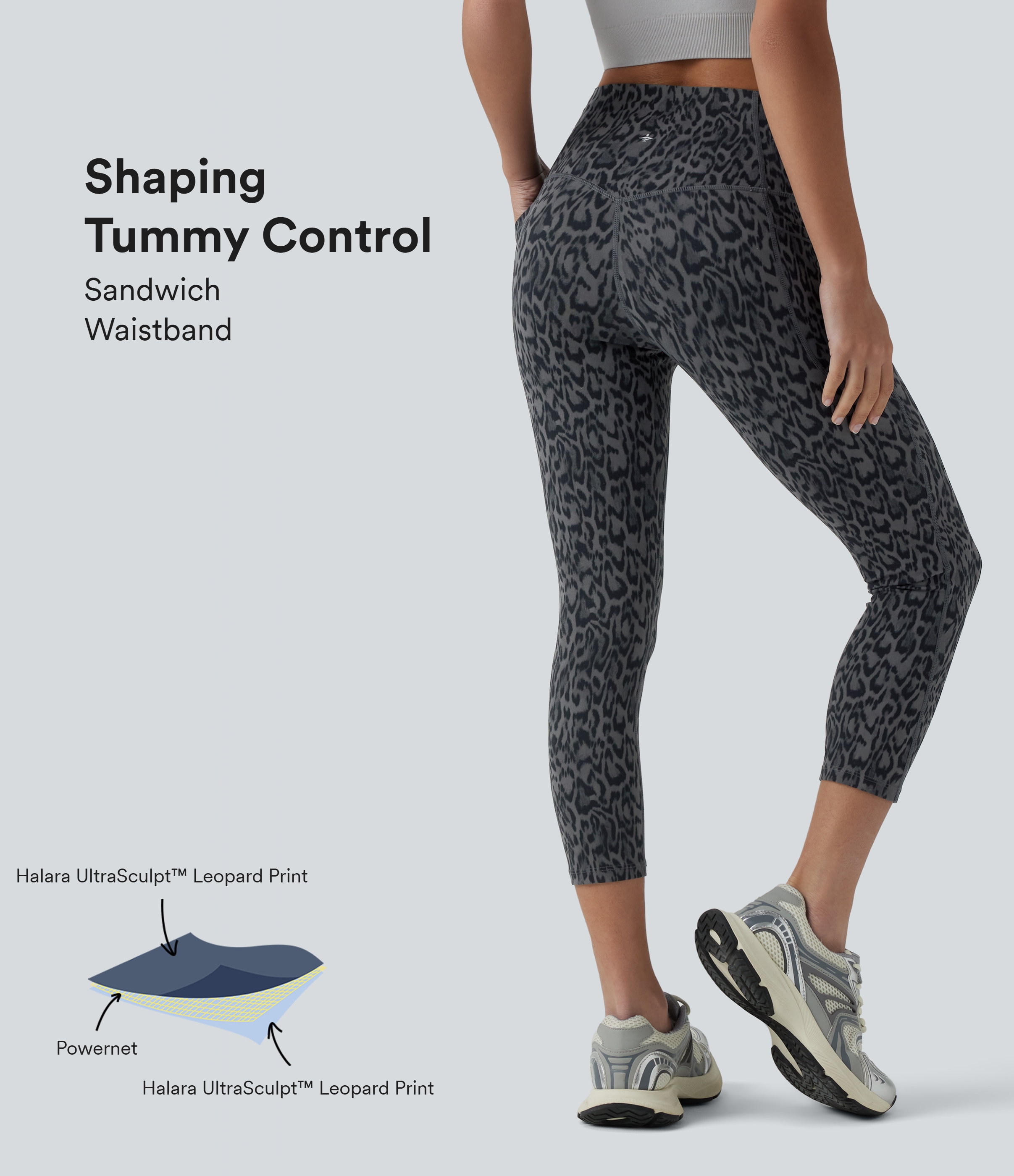 Halara UltraSculpt™ - Capri-Workout-Leggings mit hohem Bund, Seitentaschen, Bauchkontrolle und Leopardenmuster