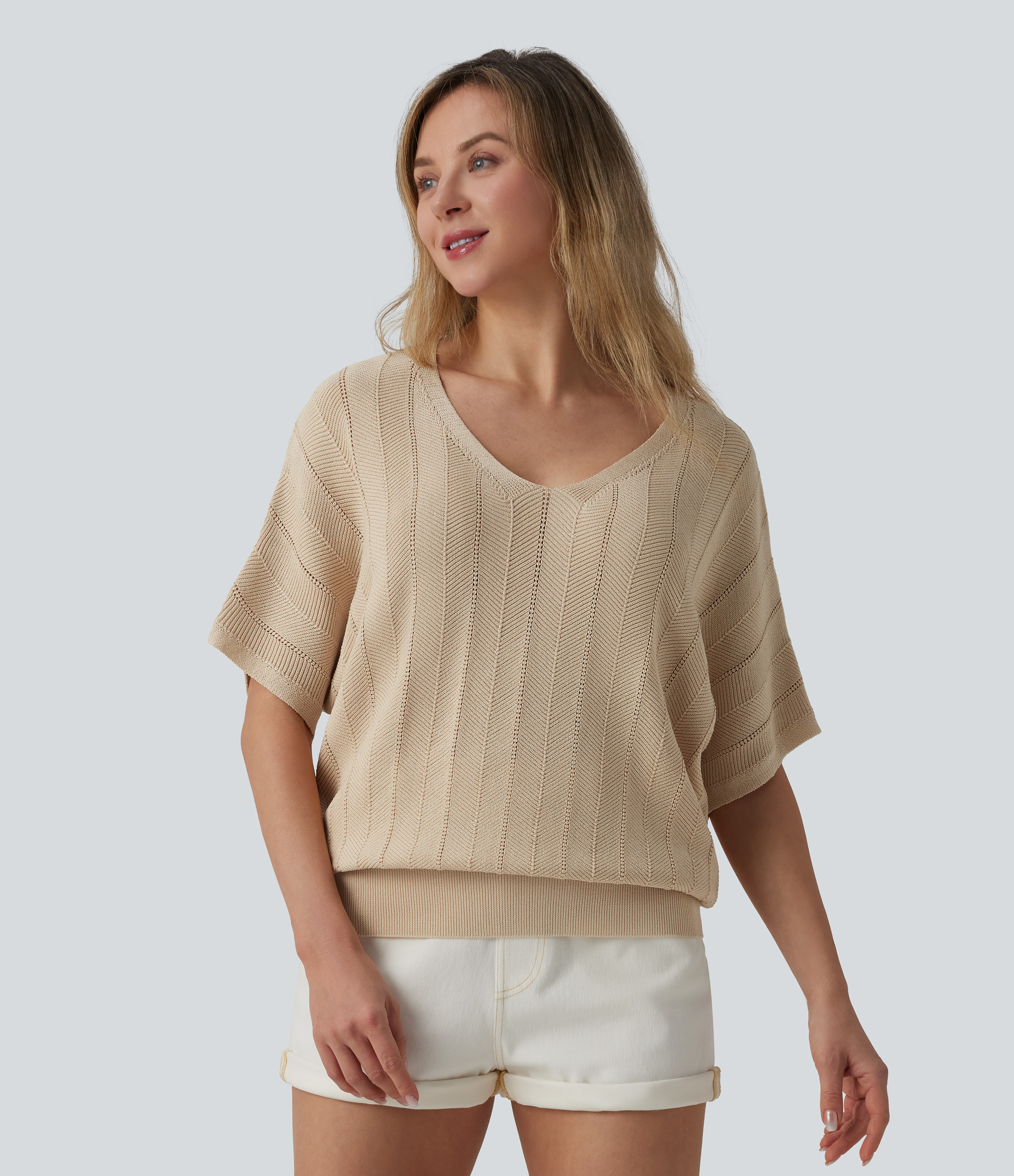 Pull décontracté col V manches courtes