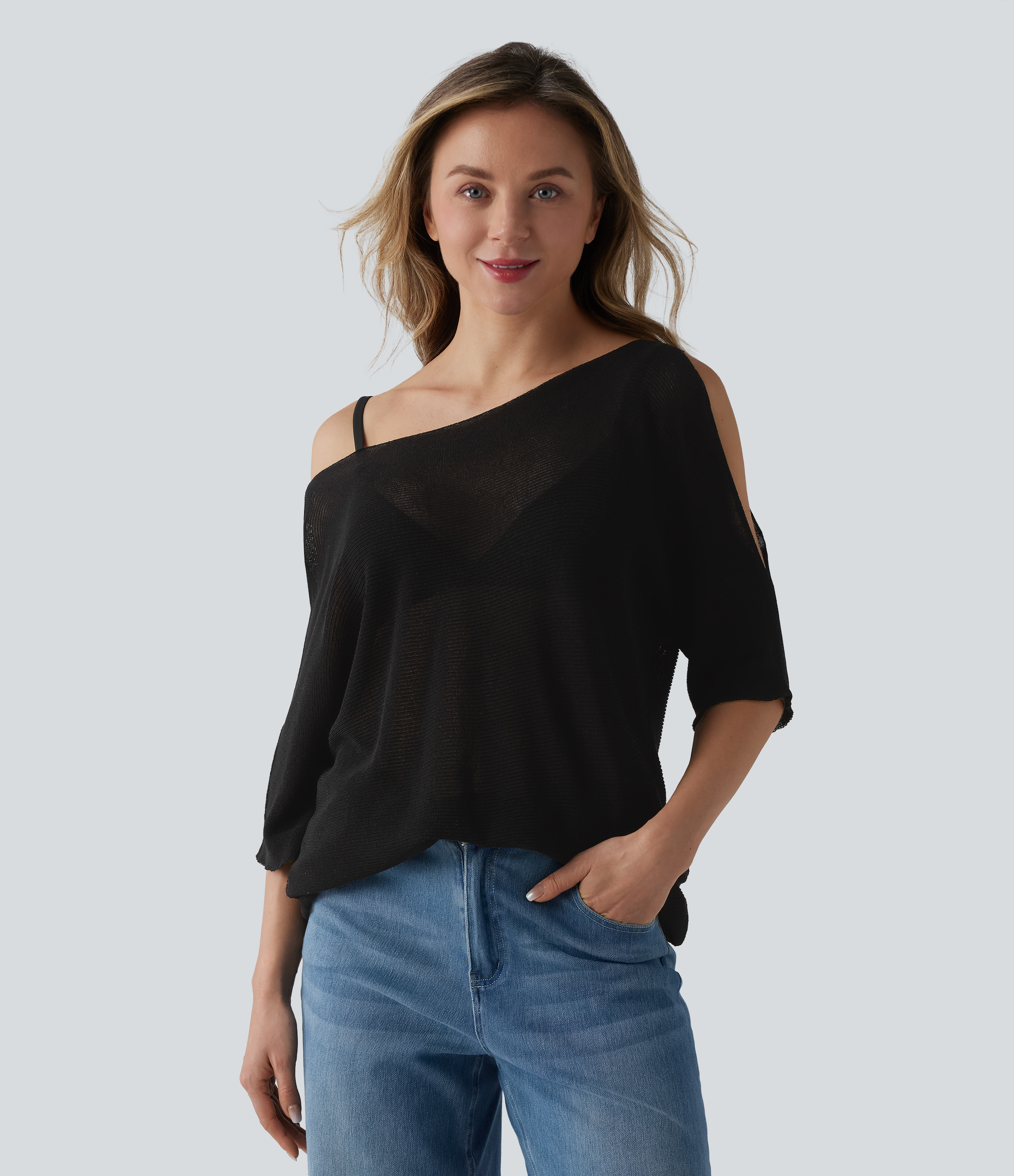 One Shoulder Half Sleeve Casual Sweater