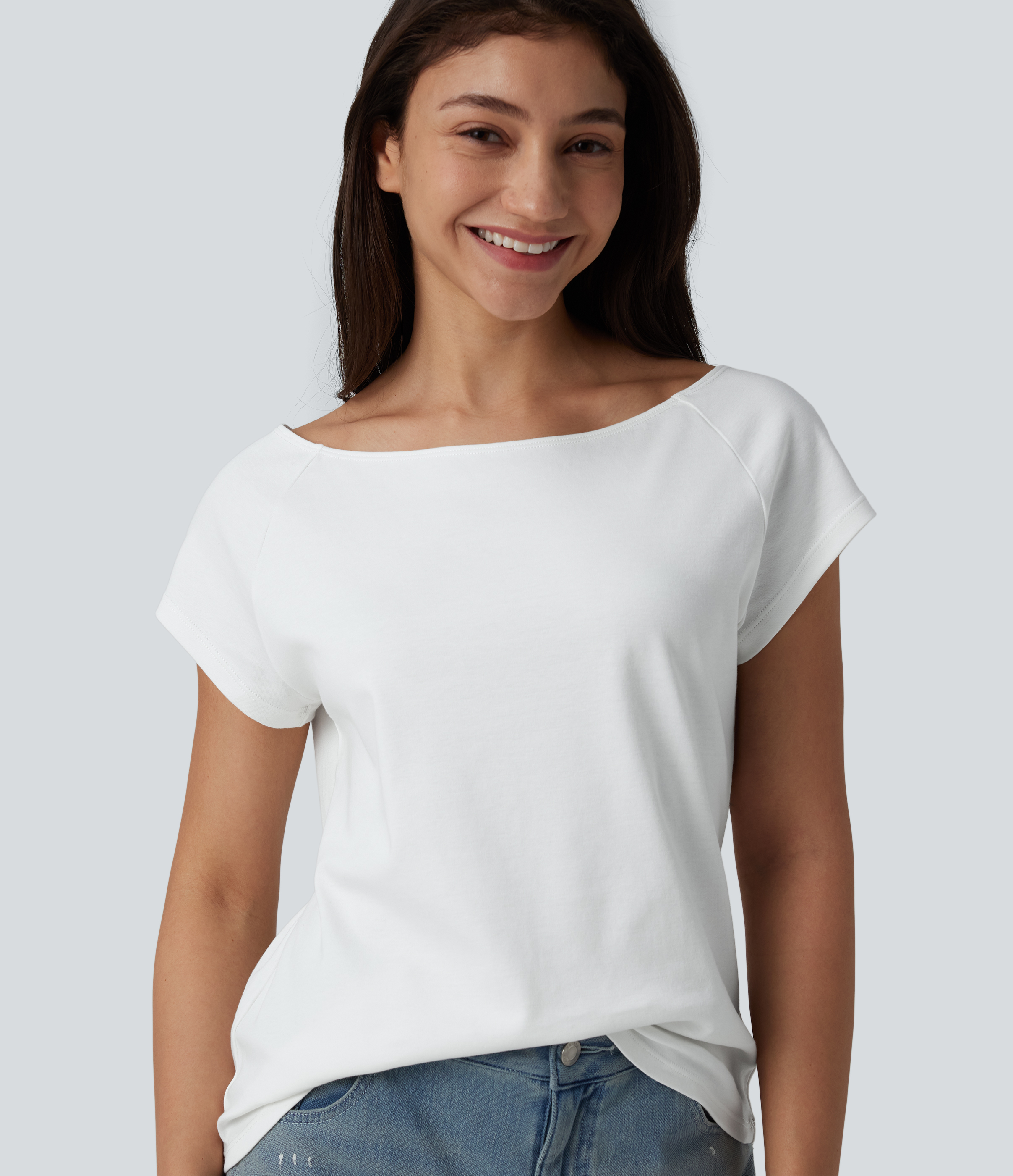 T-shirt décontracté col bateau manches courtes coton