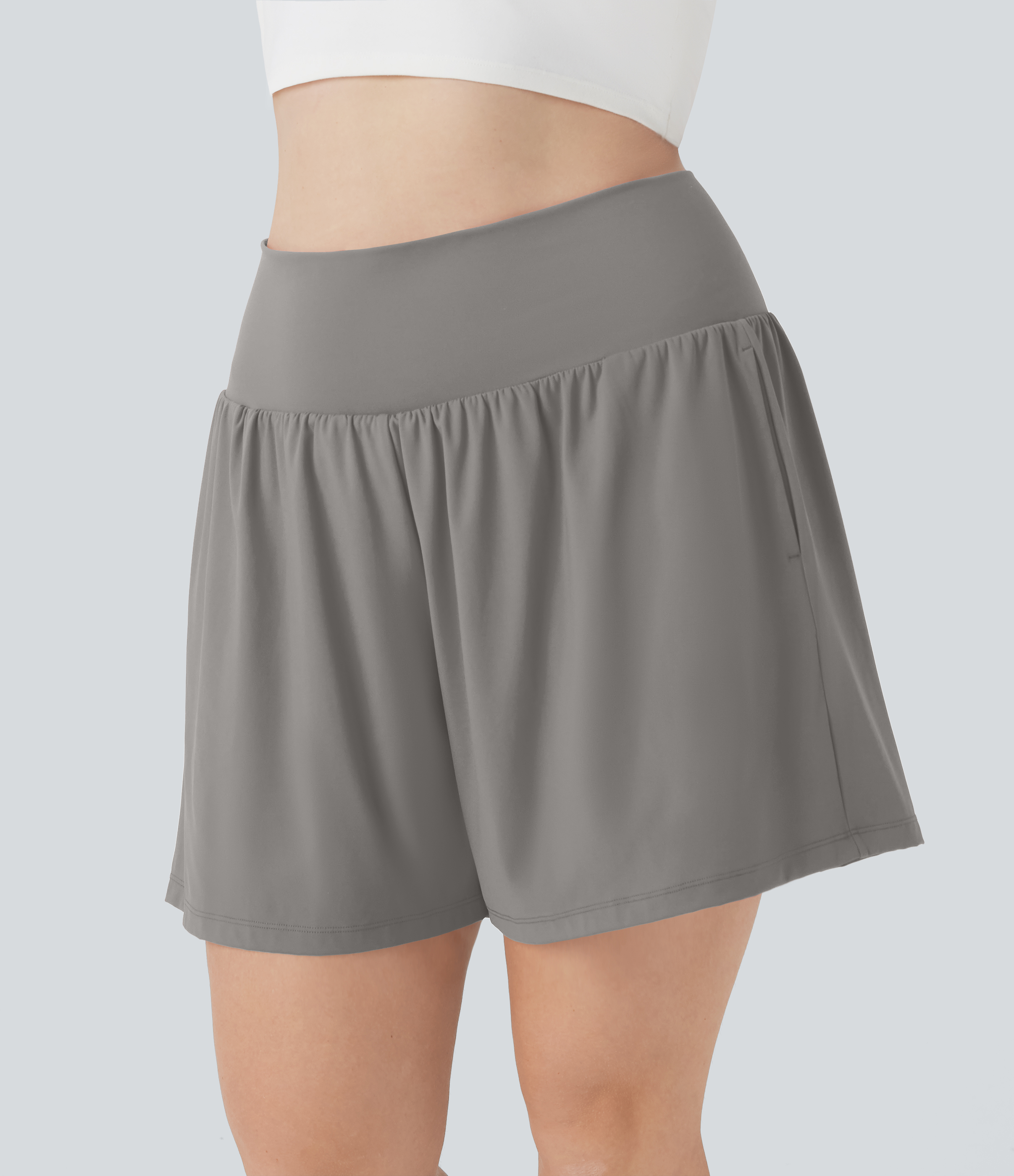 SoftlyZero™ Airy Super High Waisted 2-in-1 Cool Touch Yoga Plus Size Shorts 7" with Pockets