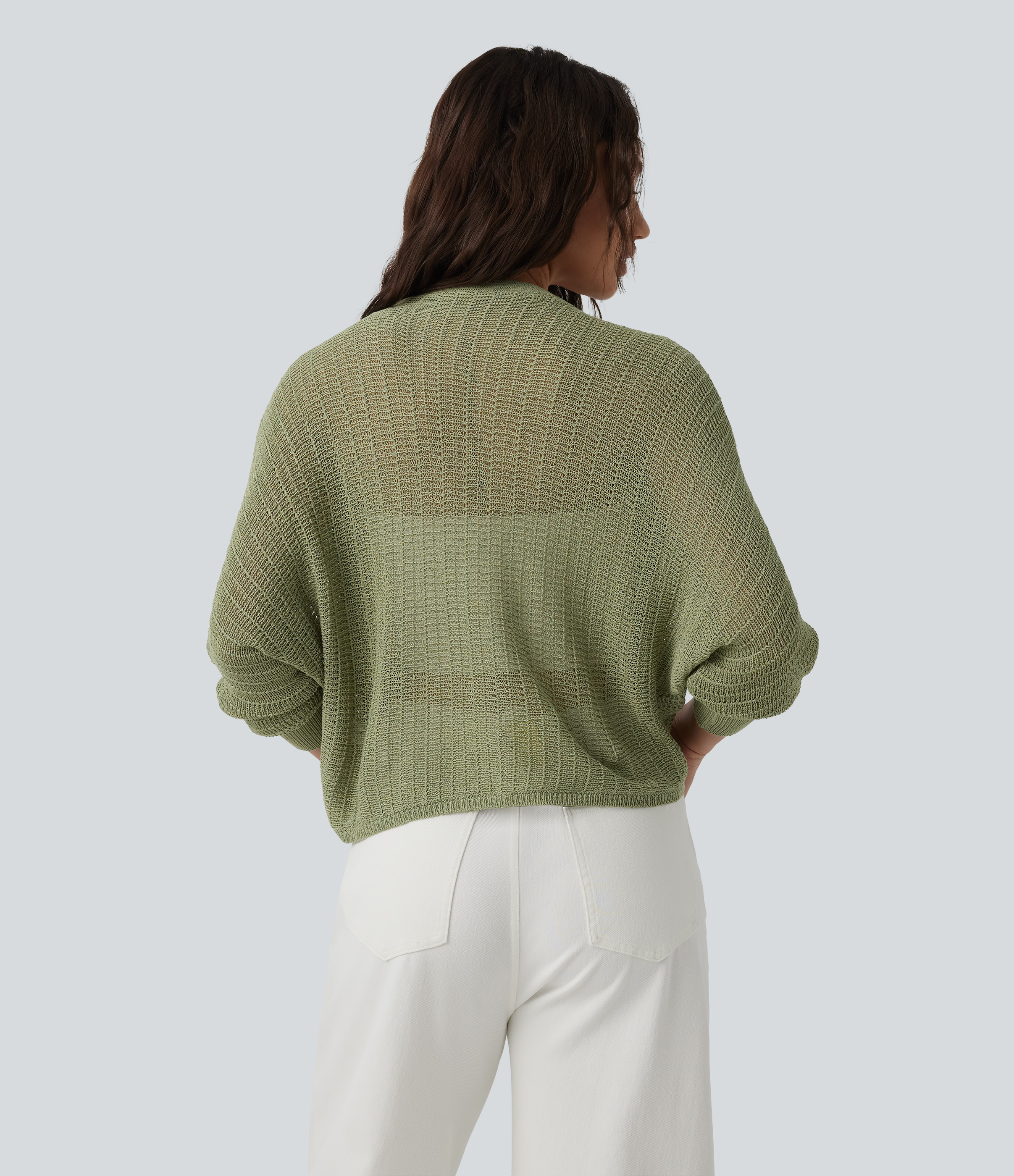 Sage Deep V-neck Batwing Sleeve Crochet Casual Cardigan / 2