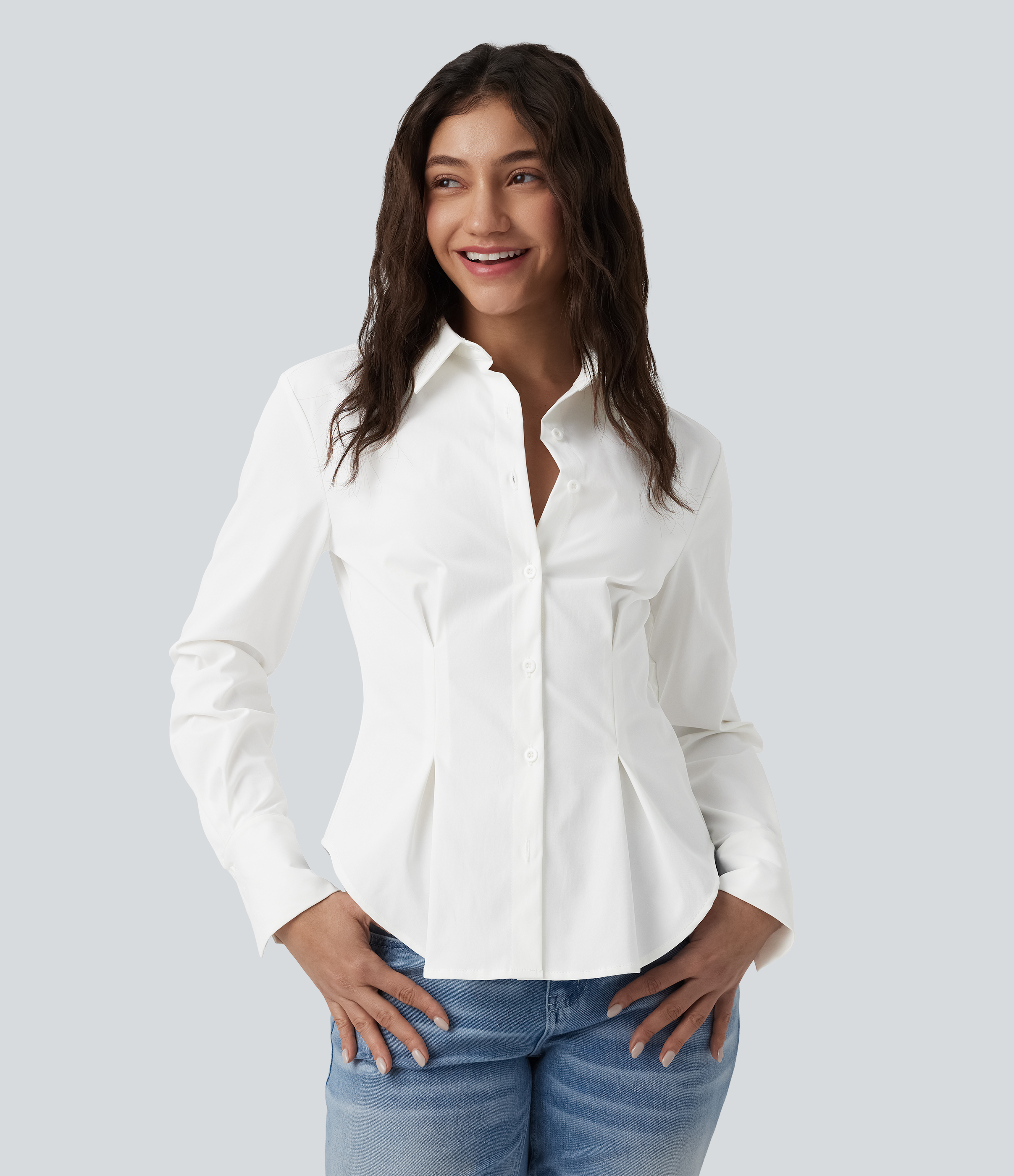 Chemise décontractée à manches longues et ourlet arrondi