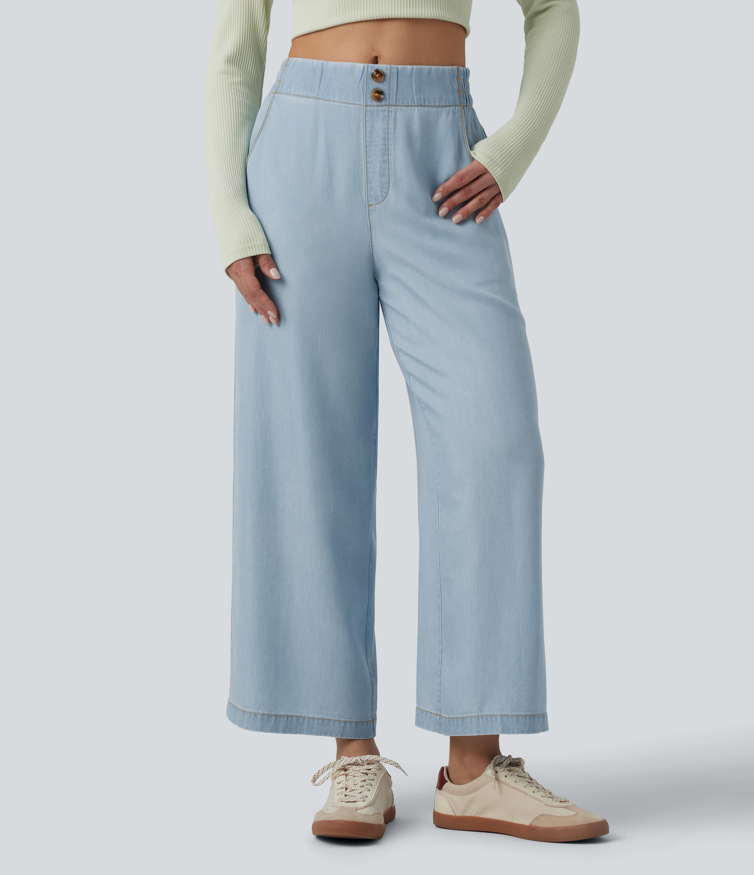 Lyocell-Baggy-Jeans mit mittlerer Bundhöhe, drapiertem, lässigem Schnitt und Taschen