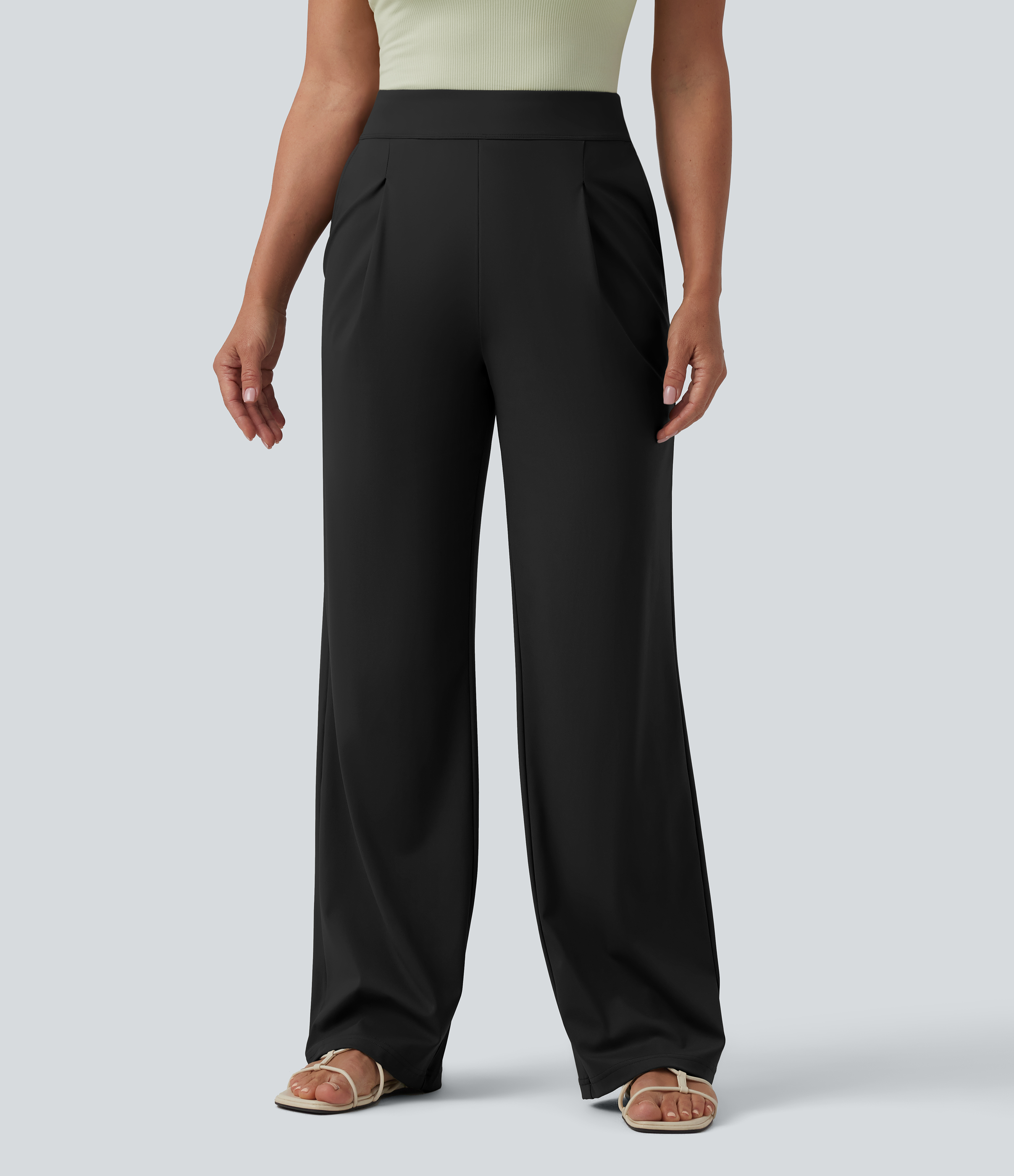 Pantalon casual taille haute coupe droite avec poches