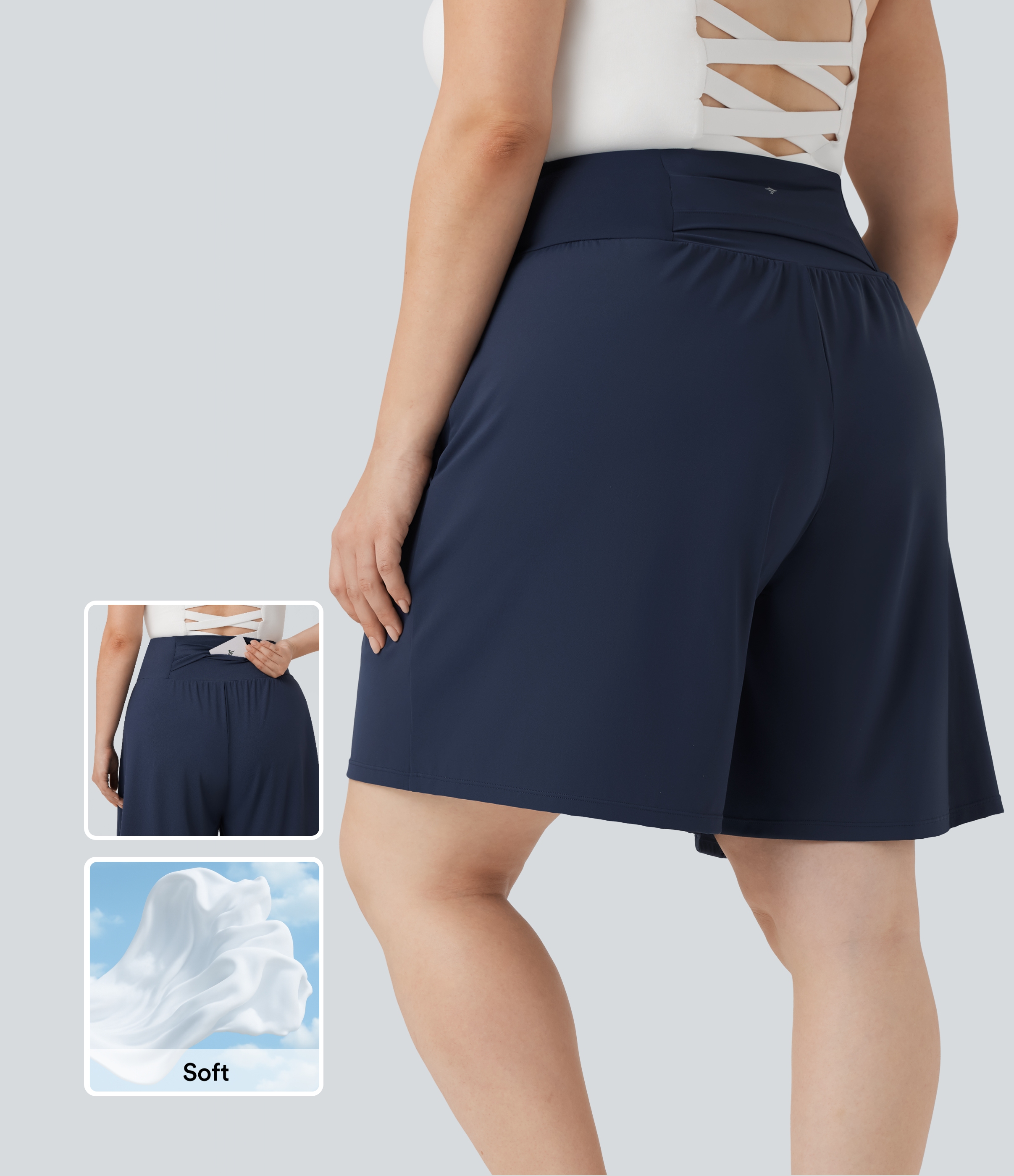 Plus Size SoftlyZero™ Airy High Waisted Cool Touch Yoga Bermuda Shorts with Pockets