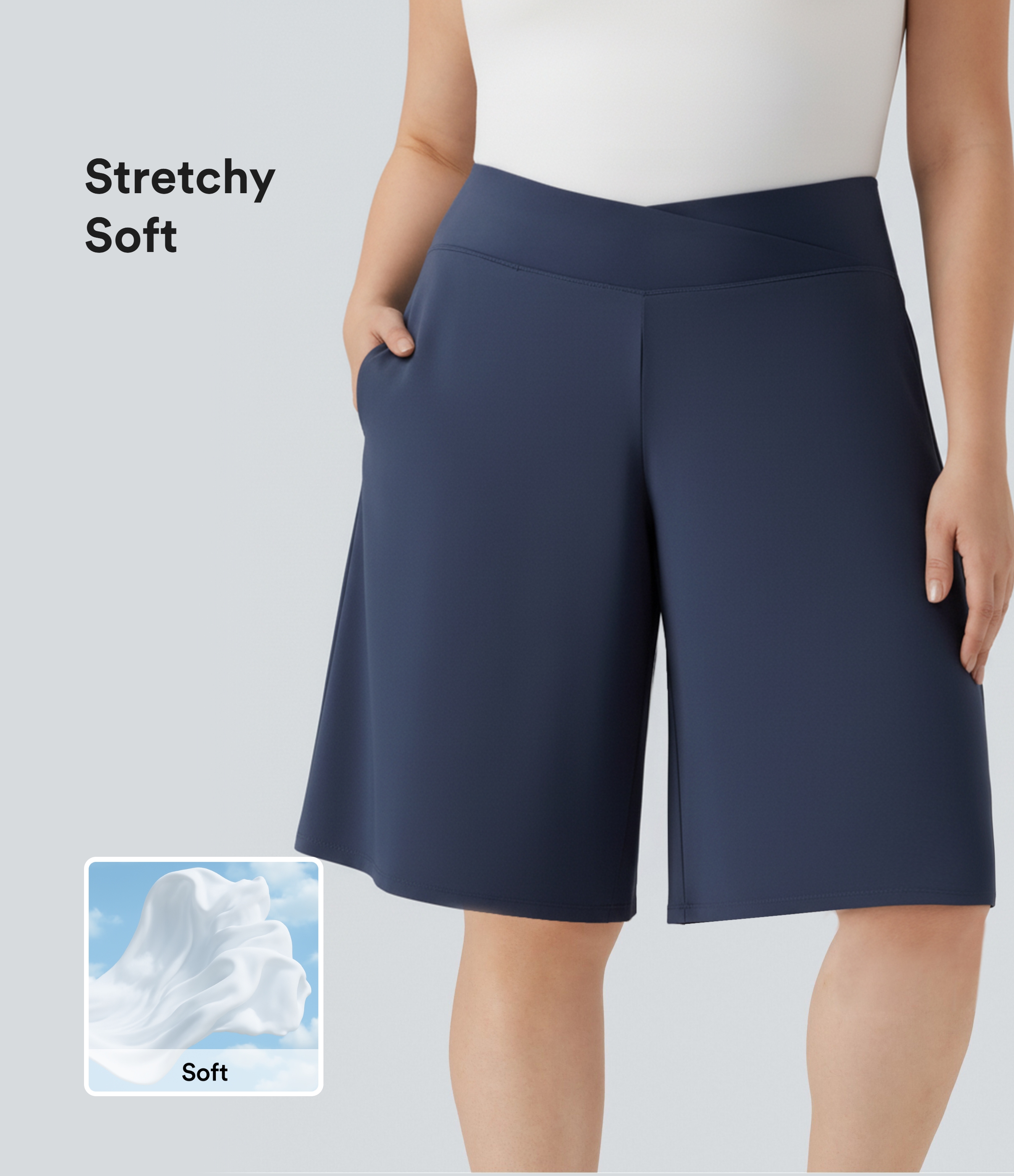 SoftlyZero™ Airy Crossover High Waisted Wide Leg Cool Touch Yoga Pedal Pusher Plus Size Pants with Pockets