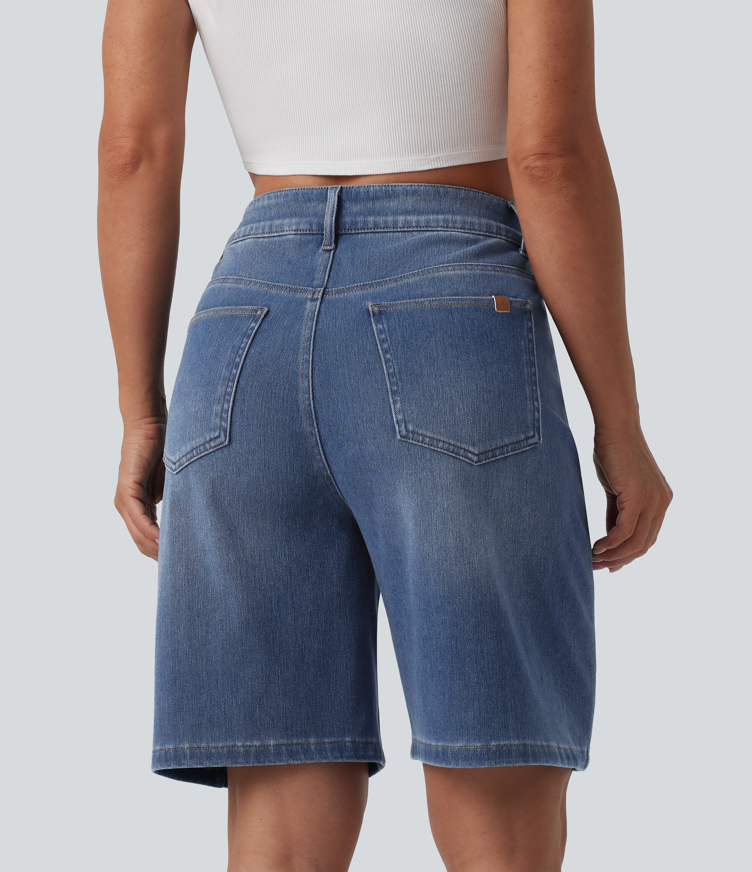 Blue Jasper Denim Short denim décontracté Halara Flex™ asymétrique délavé taille haute 23 cm avec poches / 2