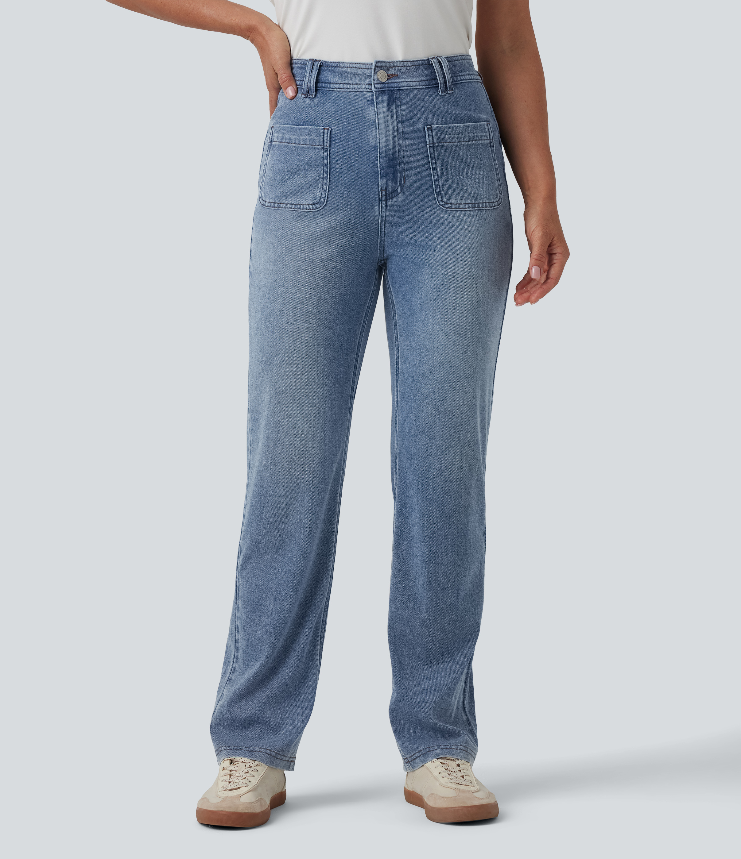 Halara Flex™ Jean bootcut casual taille haute en lyocell drapé, avec poches