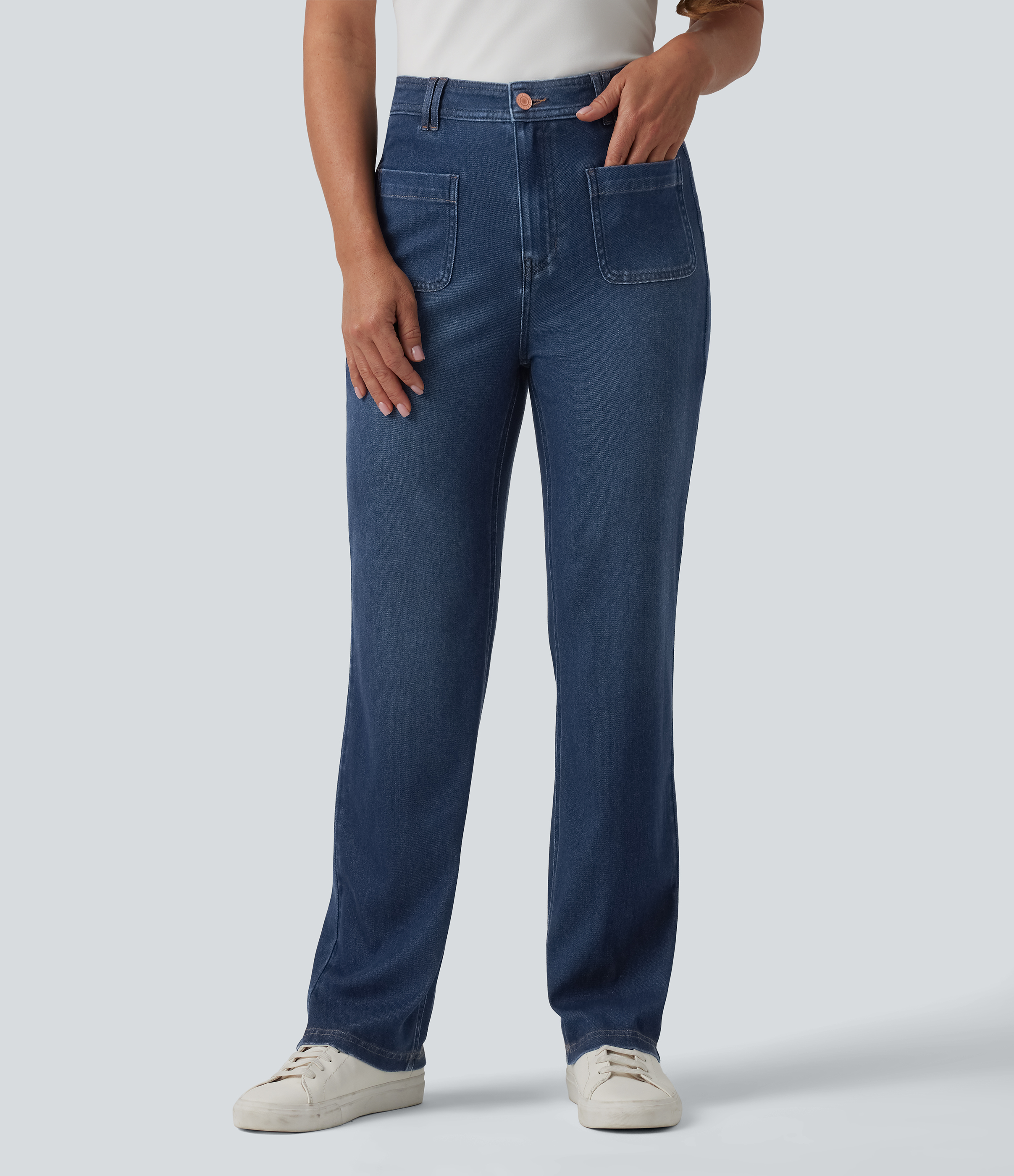 Halara Flex™ High Waisted Draped Lyocell Casual Bootcut Jeans with Pockets
