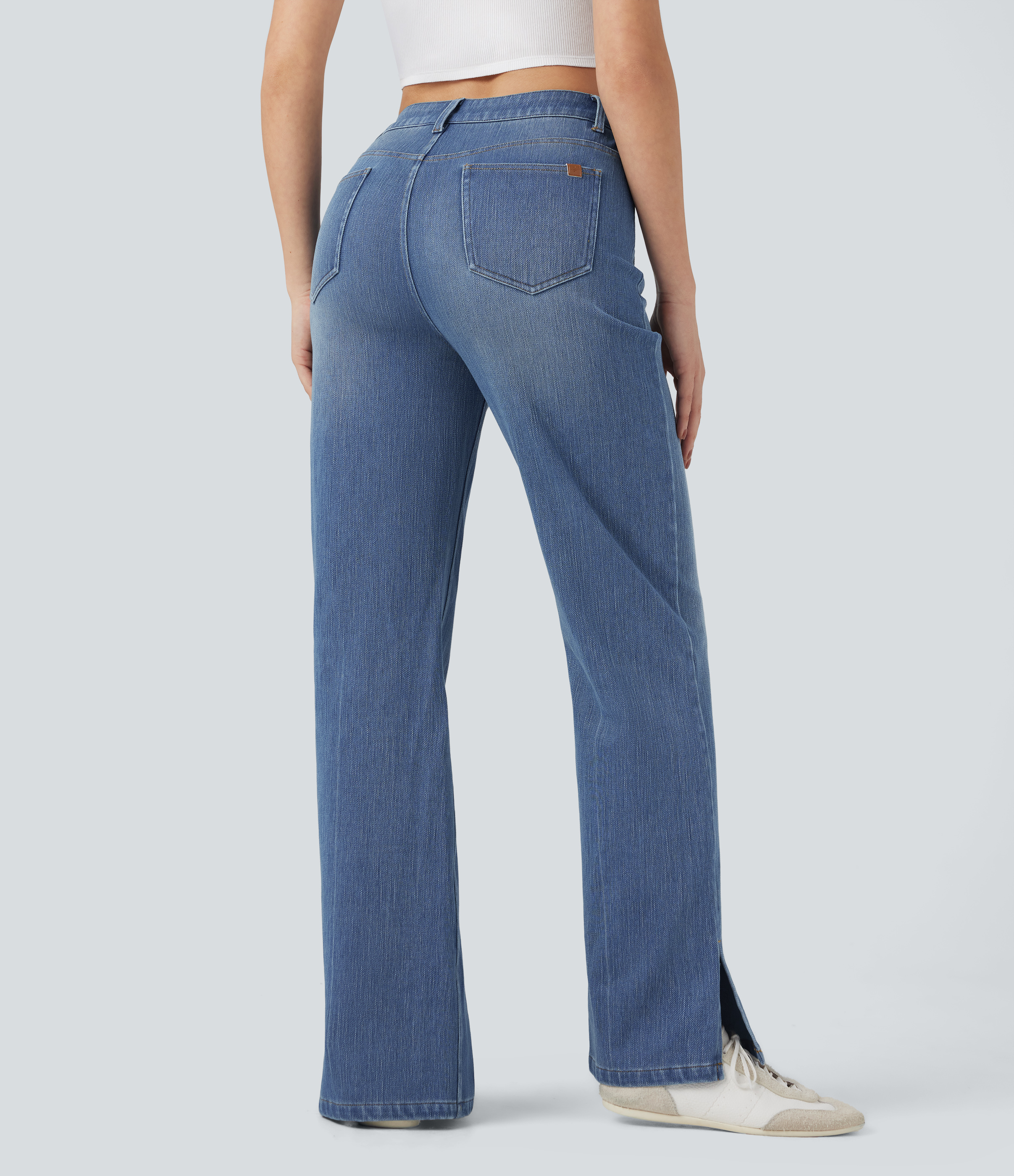 Tide Blue Denim Halara Flex™ High Waisted Straight Leg Washed Casual Jeans with Pockets / 2