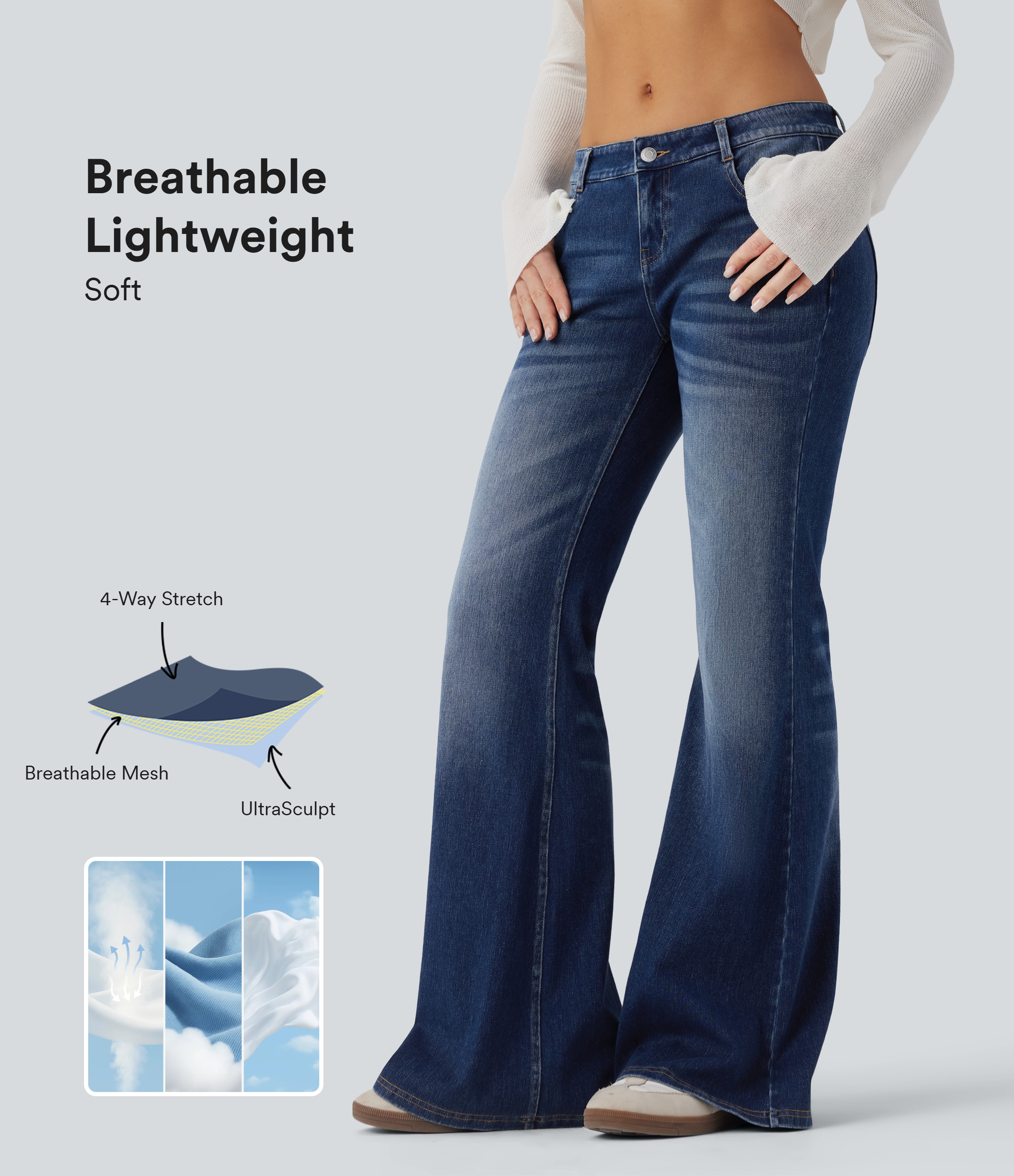 Halara Flex™ Low Rise Flare Washed Casual Jeans with Pockets