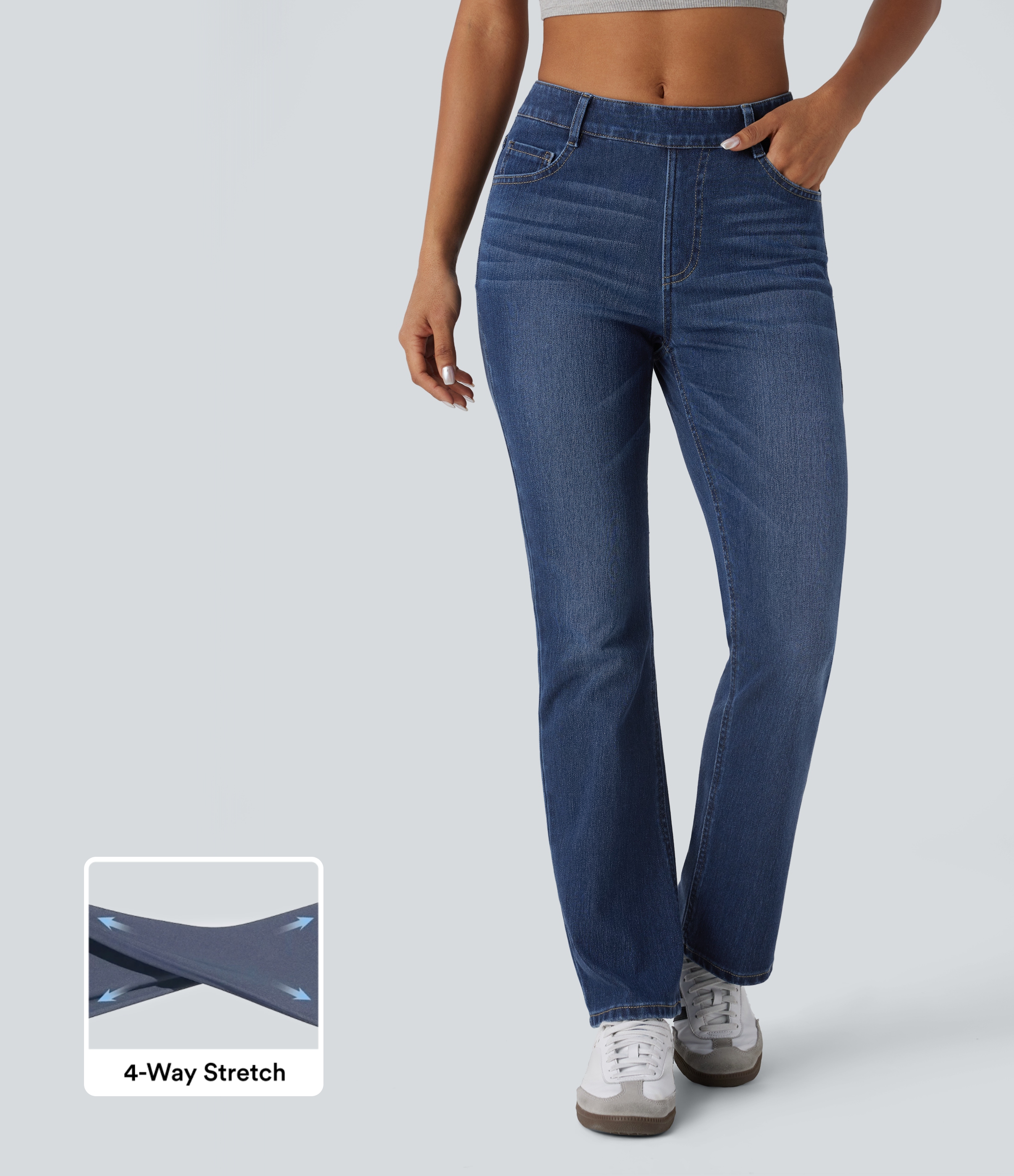Halara Flex™ High Waisted Pockets Washed Casual Bootcut Jeans