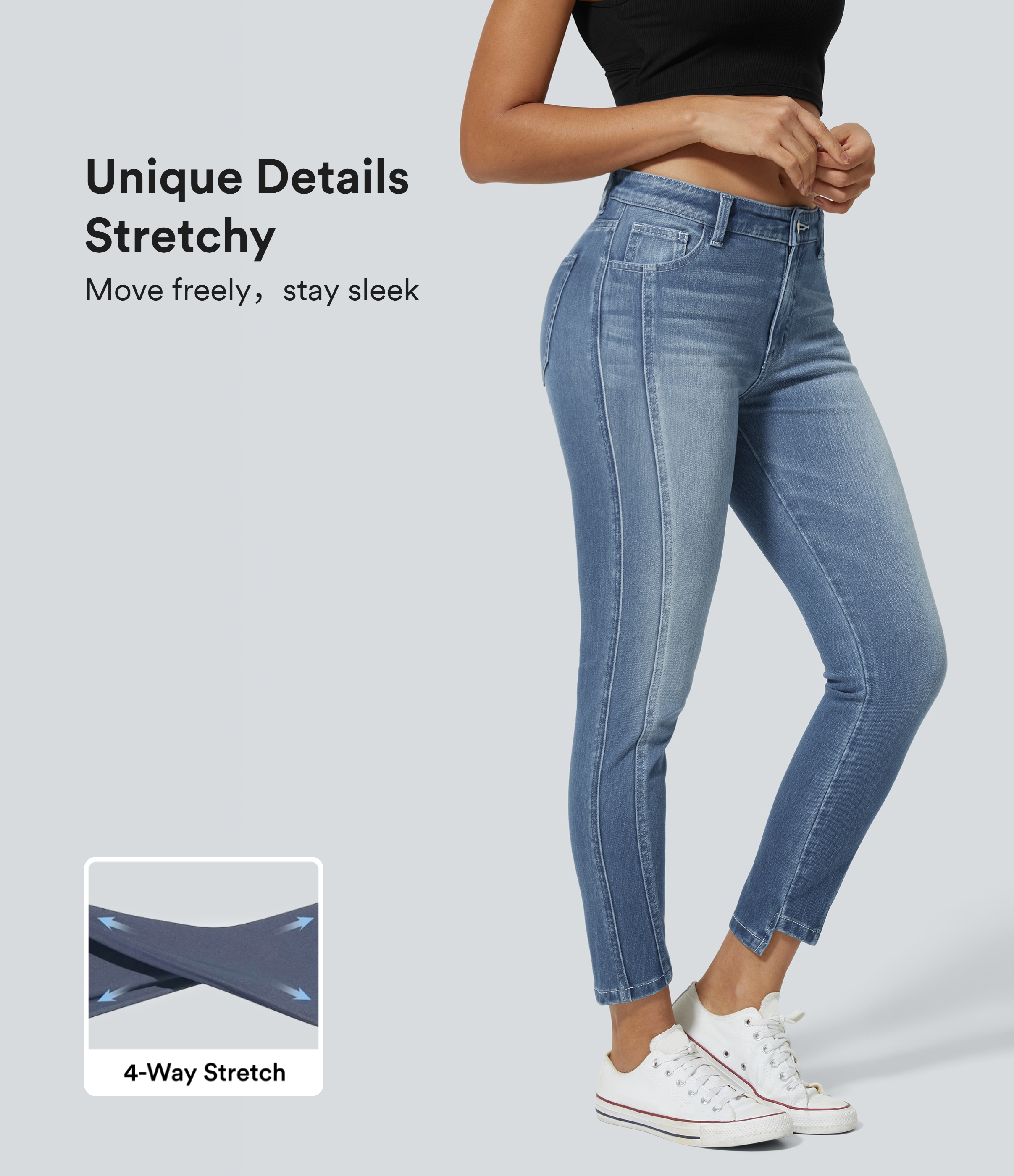 Halara Flex™ Mid Low Rise Zipper Pockets Women Casual Skinny Denim Jeans