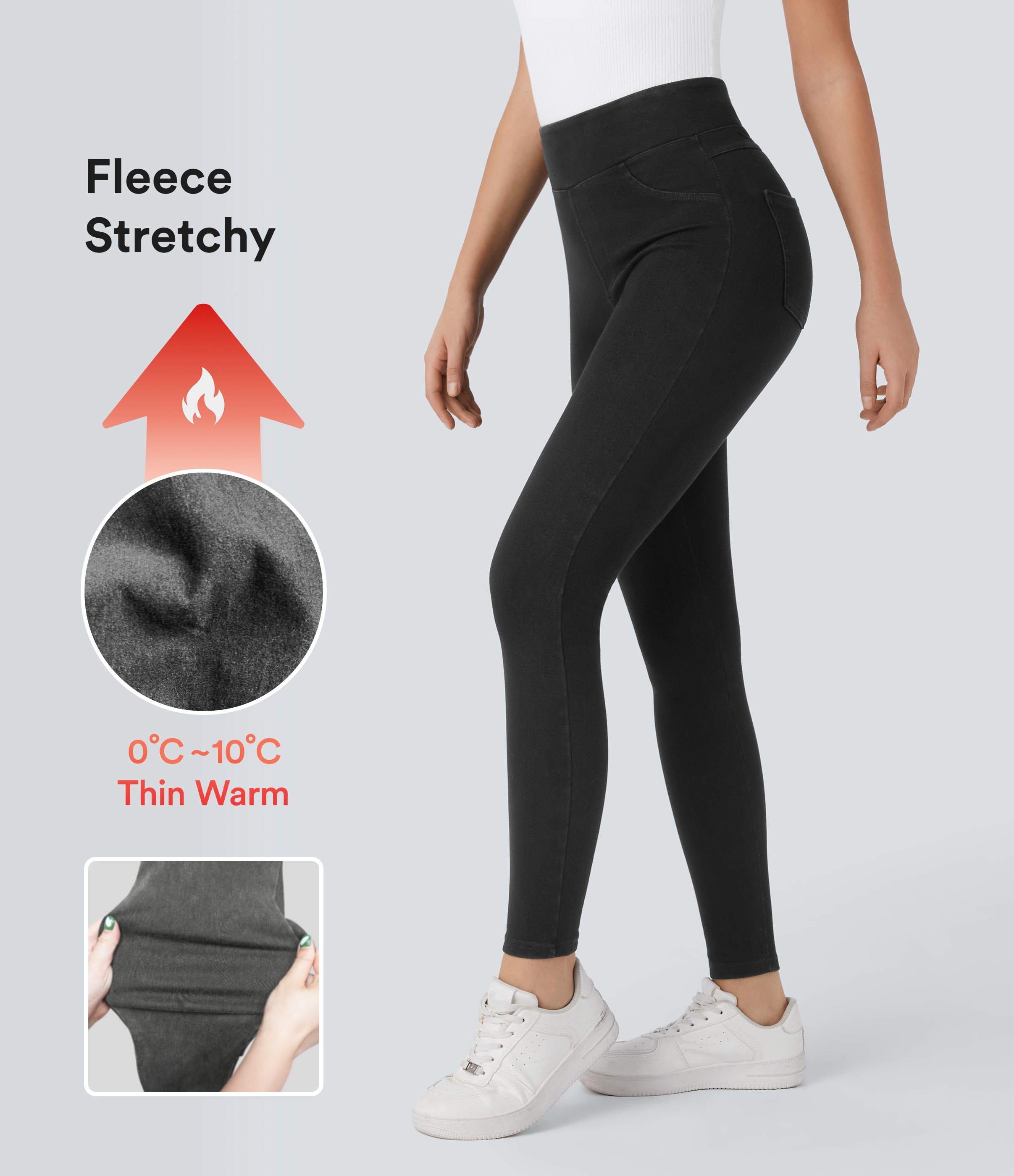 Halara Flex™ Denim Heat - Leggings aus Denim mit hohem Bund und Seitentaschen