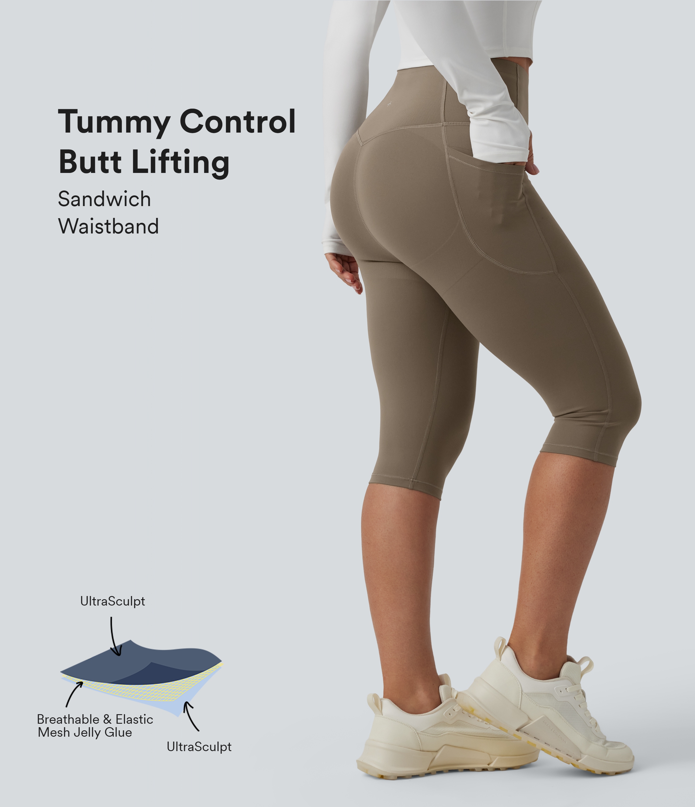 Halara UltraSculpt™ High Waisted Butt Lifting Tummy Control Pedal Pushers Shaping Training Leggings with Pockets