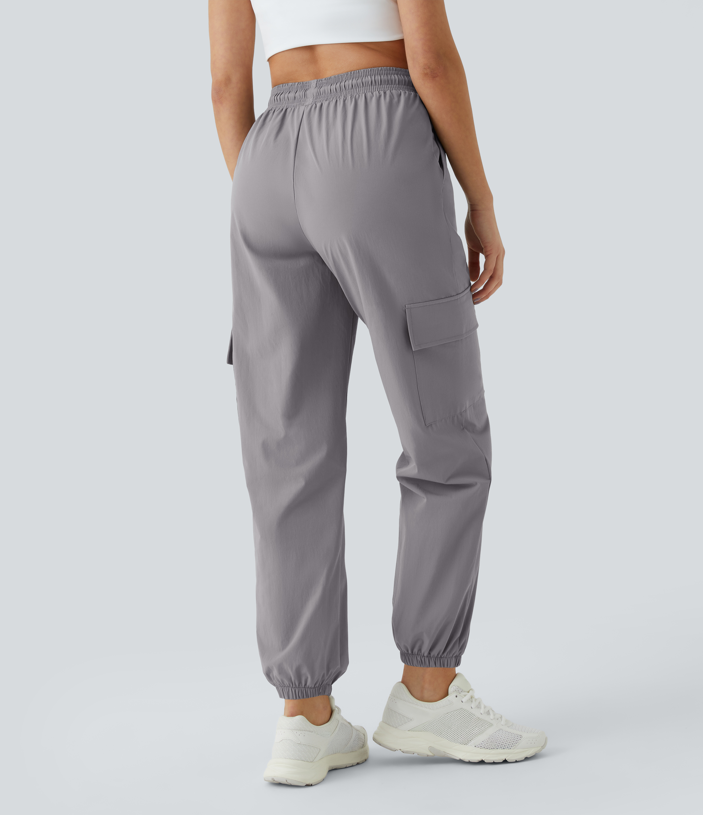 Mid-rise drawstring side pocket casual cargo jogger pants