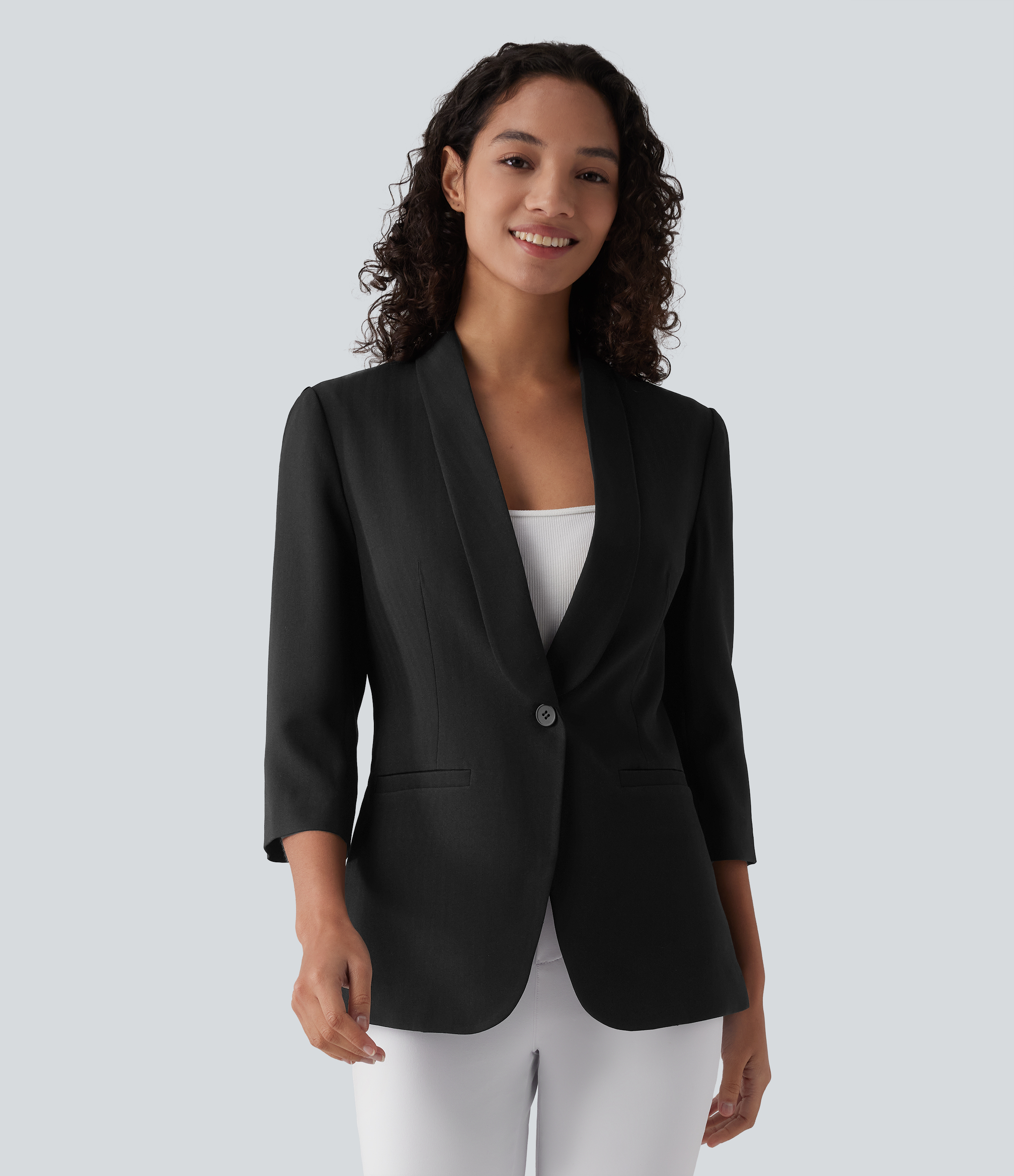 Shawl Collar 3/4 Sleeve Work Blazer with Pockets