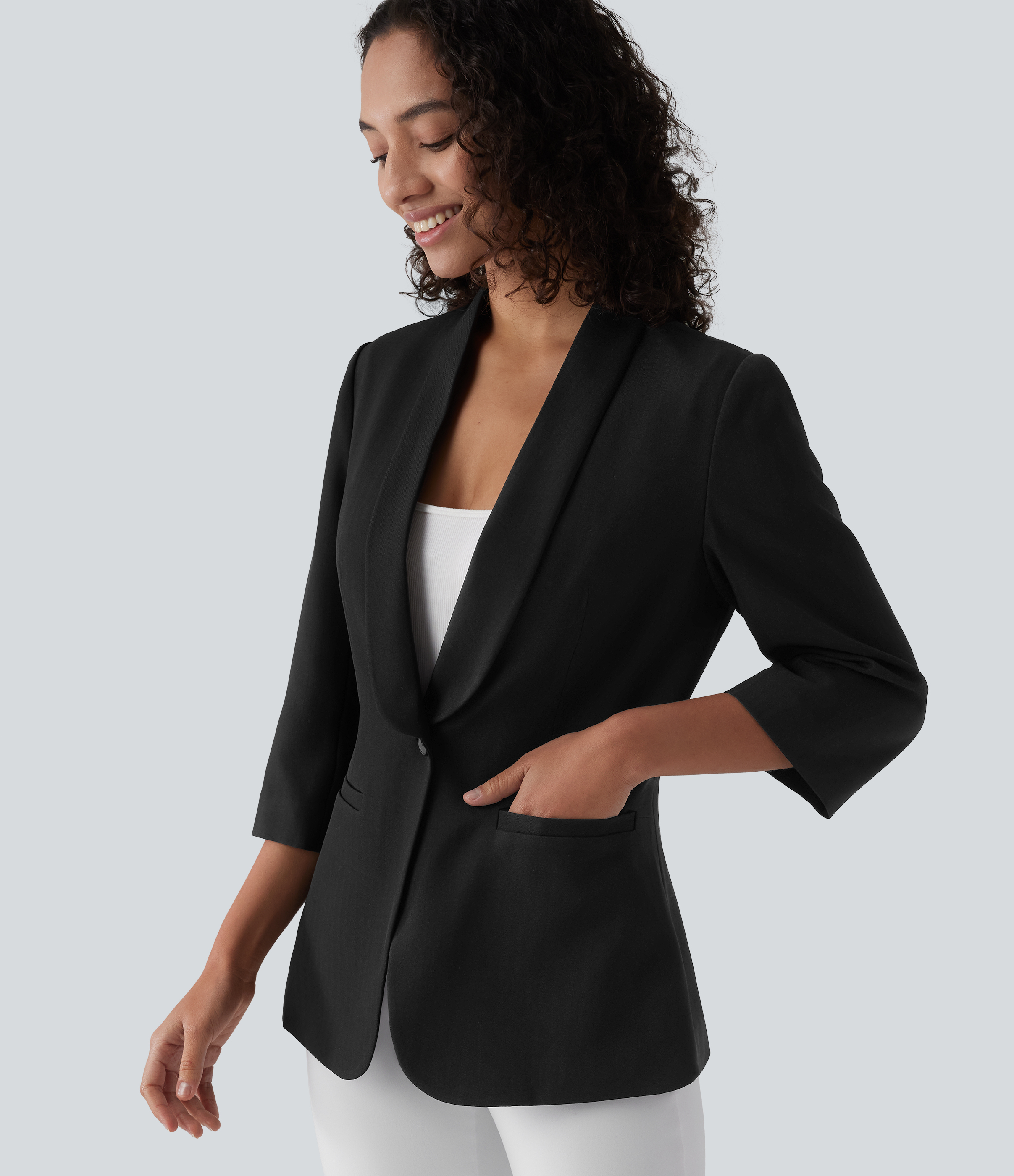Blazer de travail col châle manches 3/4 avec poches