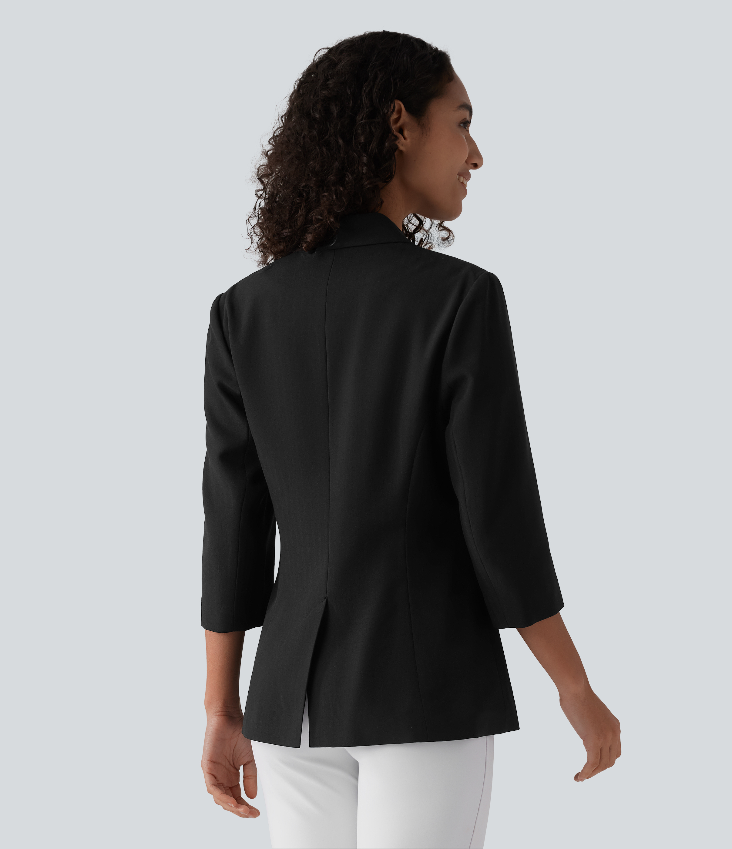 Black Blazer de travail col châle manches 3/4 avec poches / 2