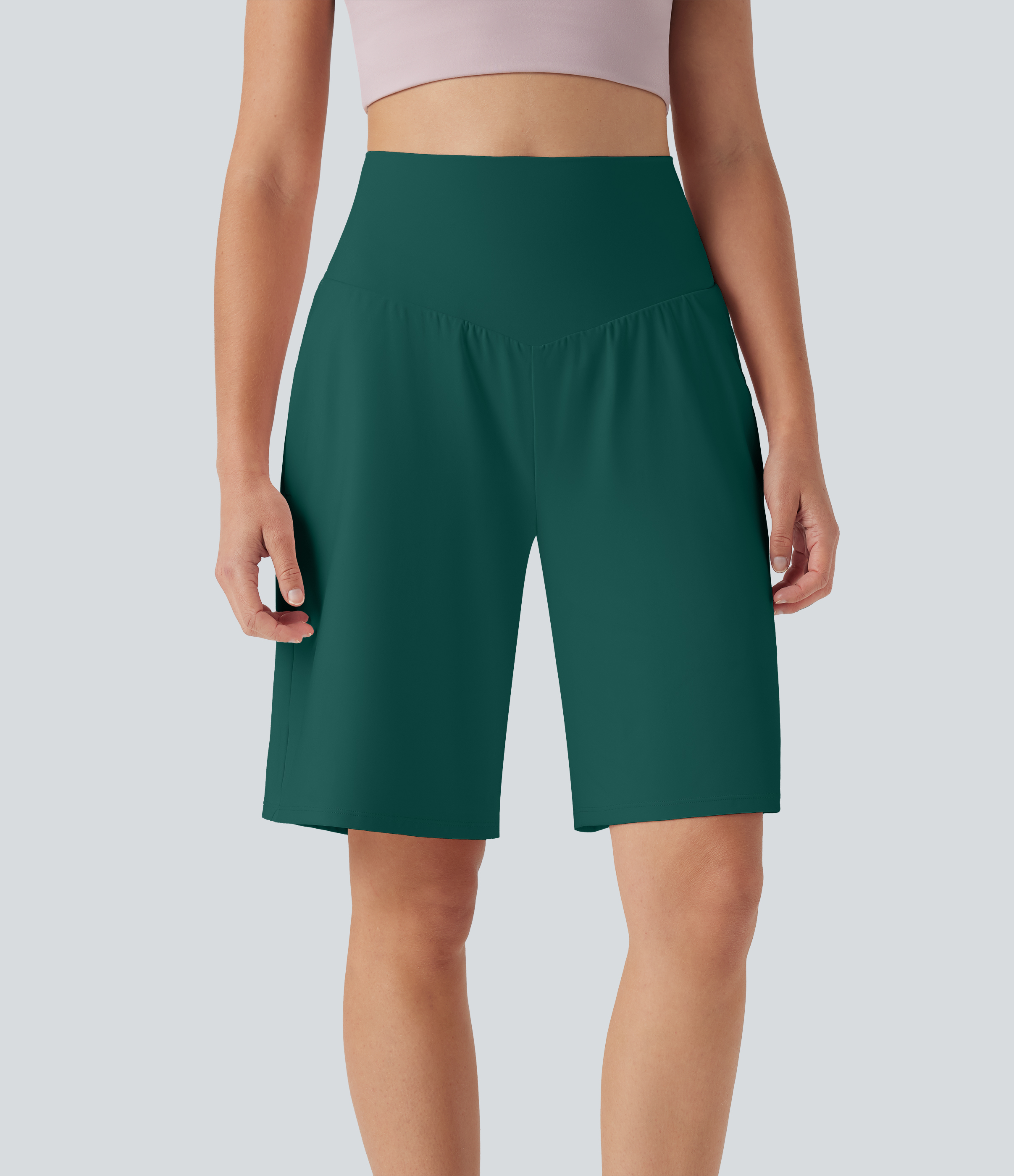 icyzone Bermudashorts voor dames, korte sportbroek, joggingbroek, ademend, hardloopshorts, sportshorts met zakken, grijs, S